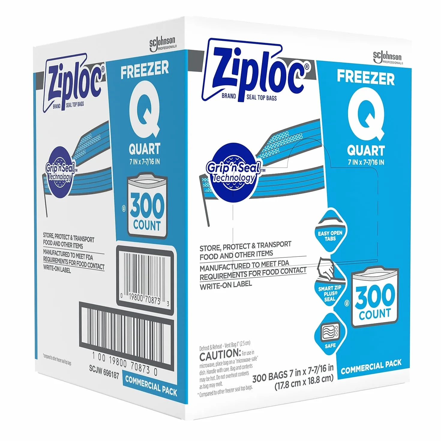 Ziploc Torby do zamrażarki z podwójnym zamkiem błyskawicznym, 1 qt, 2,7 mil, 7 x 7 3/4, przezroczyste W/etykieta, 300/karton