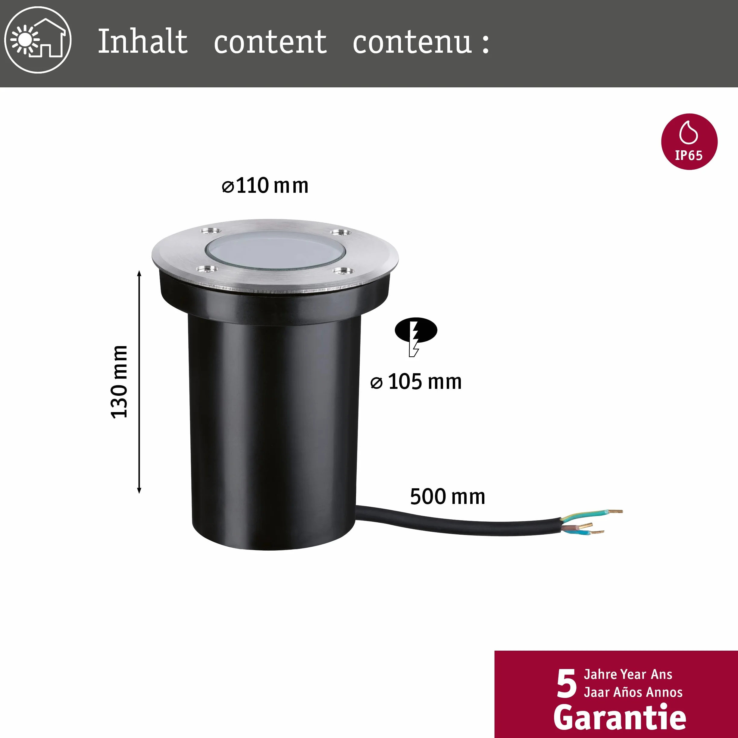 Paulmann oprawa zewnętrzna LED dogruntowa IP65 110mm 2200K 4,3W 320lm 230V stal szlachetna GU10