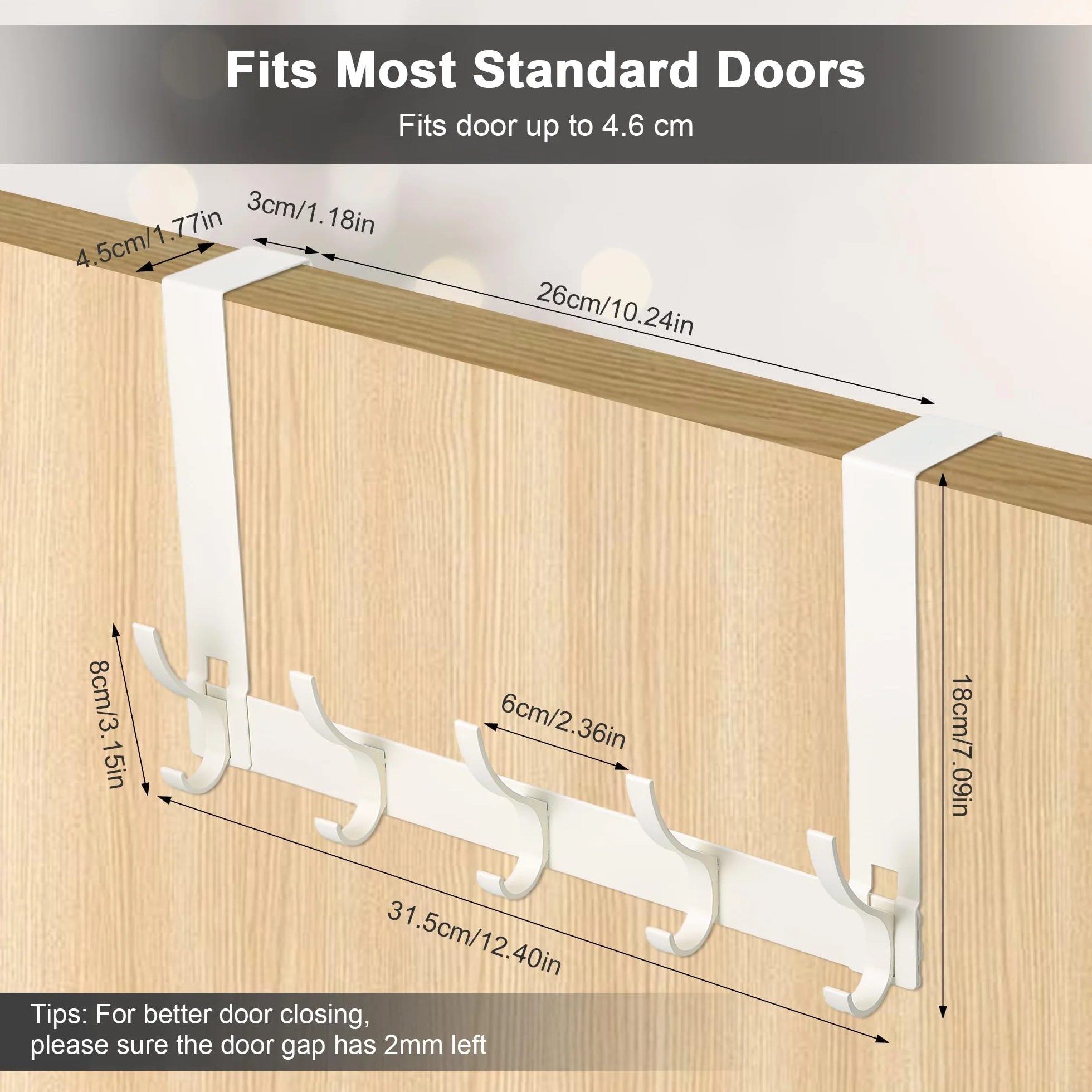Kssvzz 2 haczyki na drzwi do zawieszenia - Nowoczesne haczyki na drzwi do uniwersalnego zastosowania z 2 x 10 haczykami (białe)