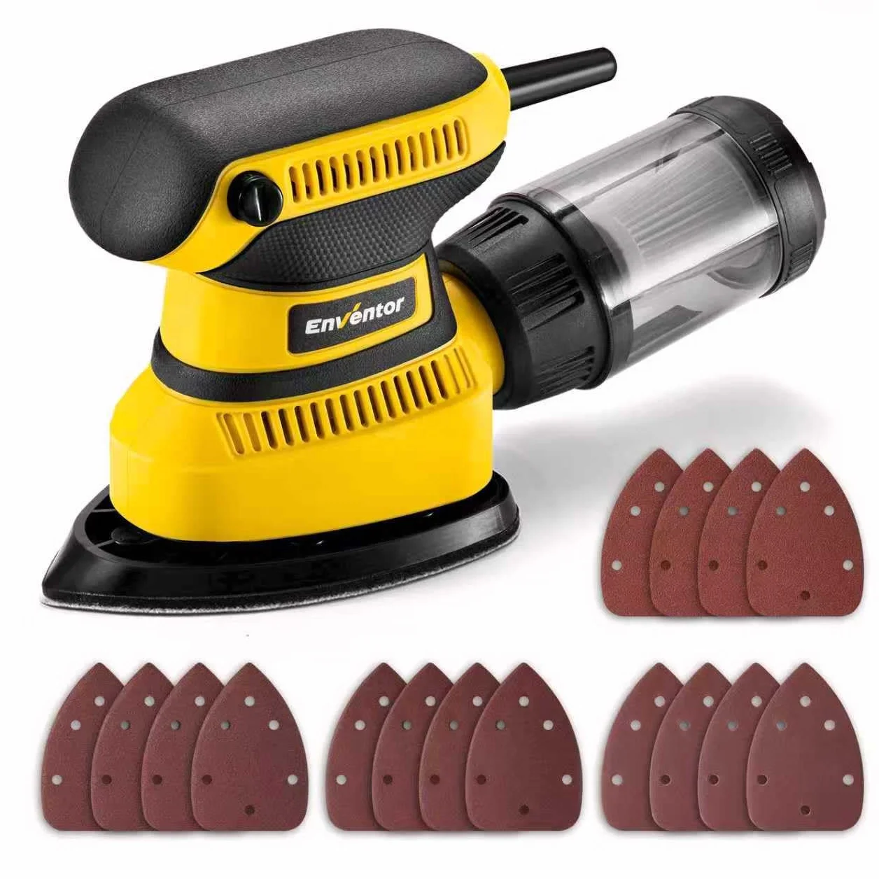 Enventor Szlifierka do myszy 210 W, szlifierka do drewna z prędkością 15000 obr./min, 16 sztuk szlifierki szlifierskiej (80, 120, 180, 240 Grit), z pudełkiem na kurz, szlifierki Delta elektryczne do