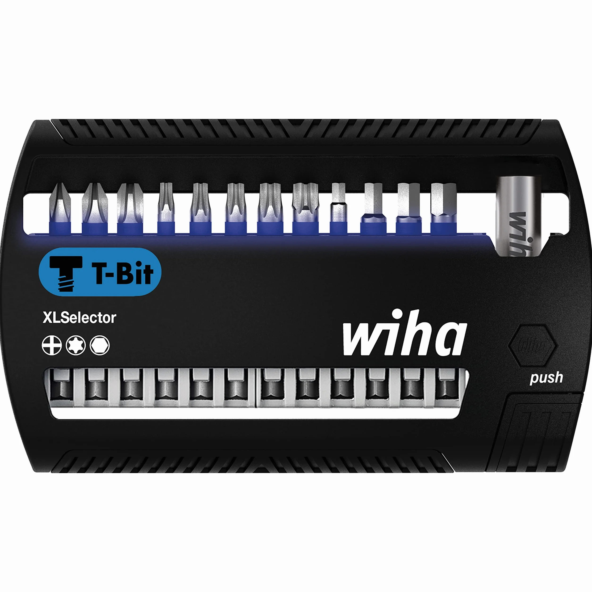 Wiha Zestaw bitów XLSelector T-Bit 50 mm (41831), 13-częściowy, zestaw bitów z magnetycznym uchwytem do bitów, akcesoria do wkręcania, bit do wkrętarki akumulatorowej, Bitbox Phillip/TORX®/ sześcioką