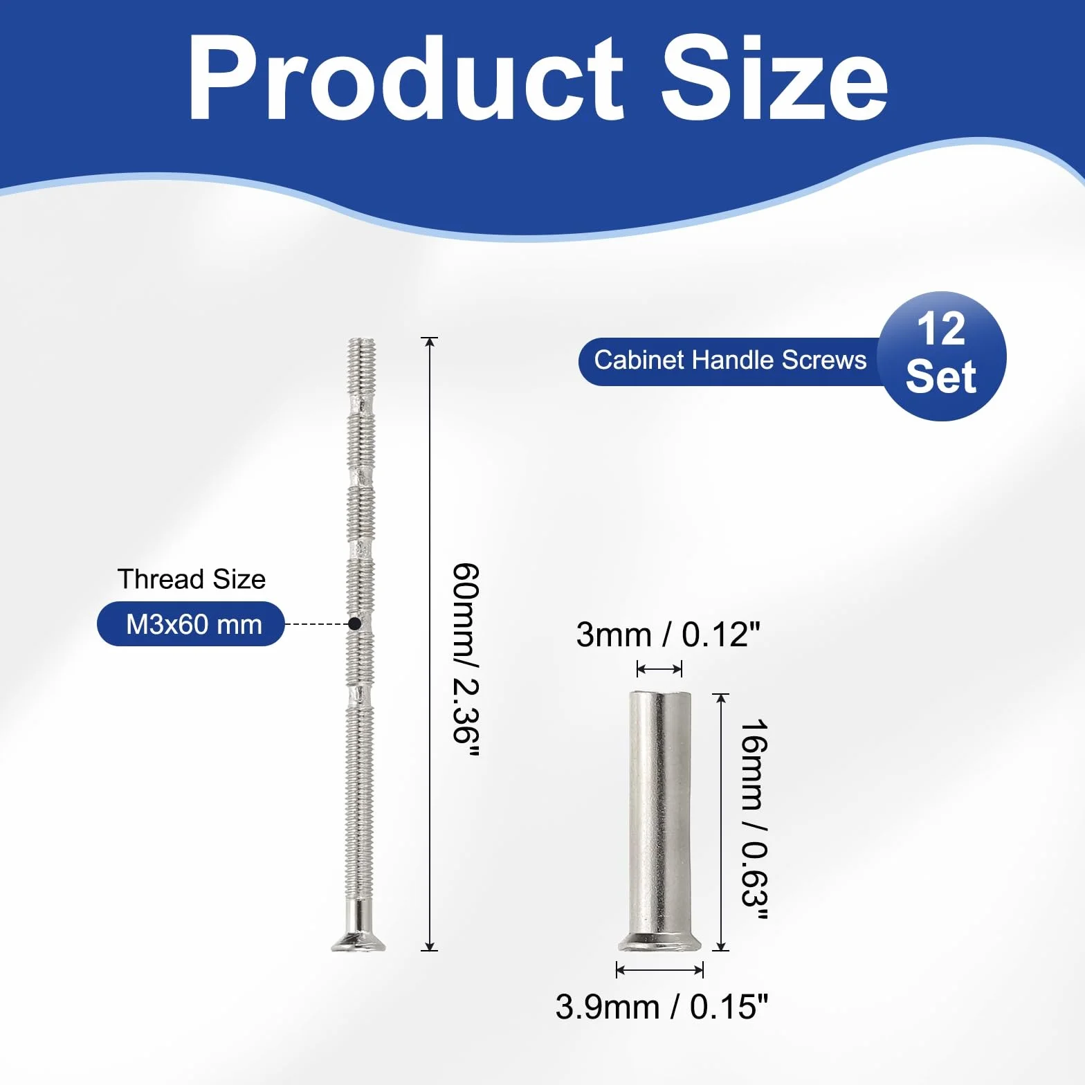 PATIKIL 12 zestaw śrub krzyżakowych z łącznikami z tulejami M3x60mm i nakrętkami M3x16mm, zestaw śrub łączących do szuflad, szafy, drzwi, okien, srebrne śruby meblowe