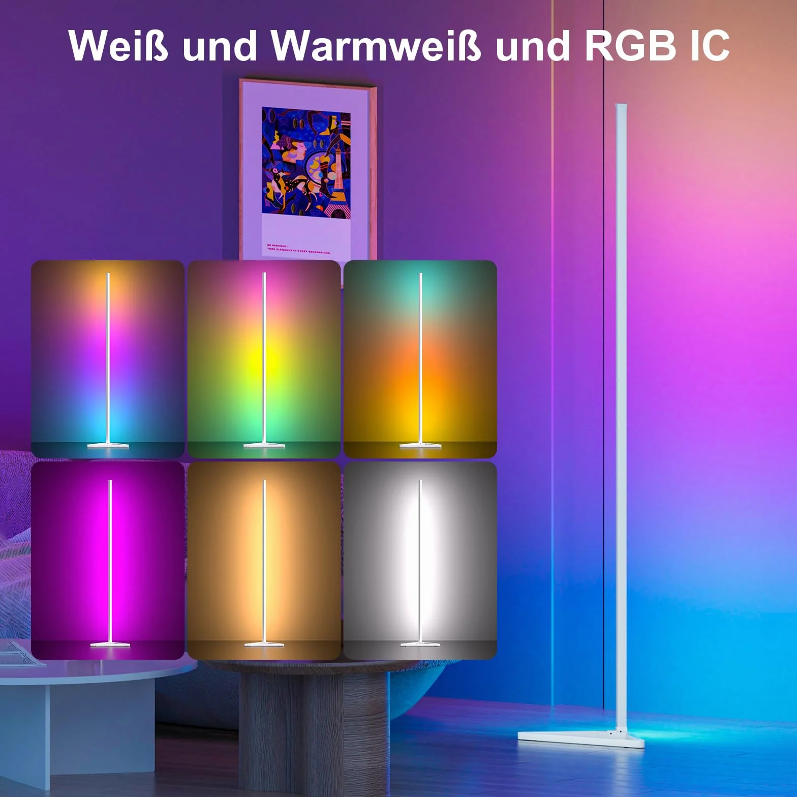 Lampa stojąca LED, 2 sztuki, 140 cm, RGBIC, możliwość ściemniania, z aplikacją, wysokość DIY zdejmowana, 16 milionów kolorów, 300 trybów scenerii, synchronizacja muzyki, programator czasowy