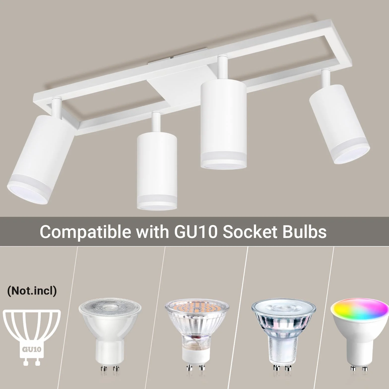 Lampa sufitowa LED 4-punktowa podwójna obrotowa GU10 biała do kuchni salonu