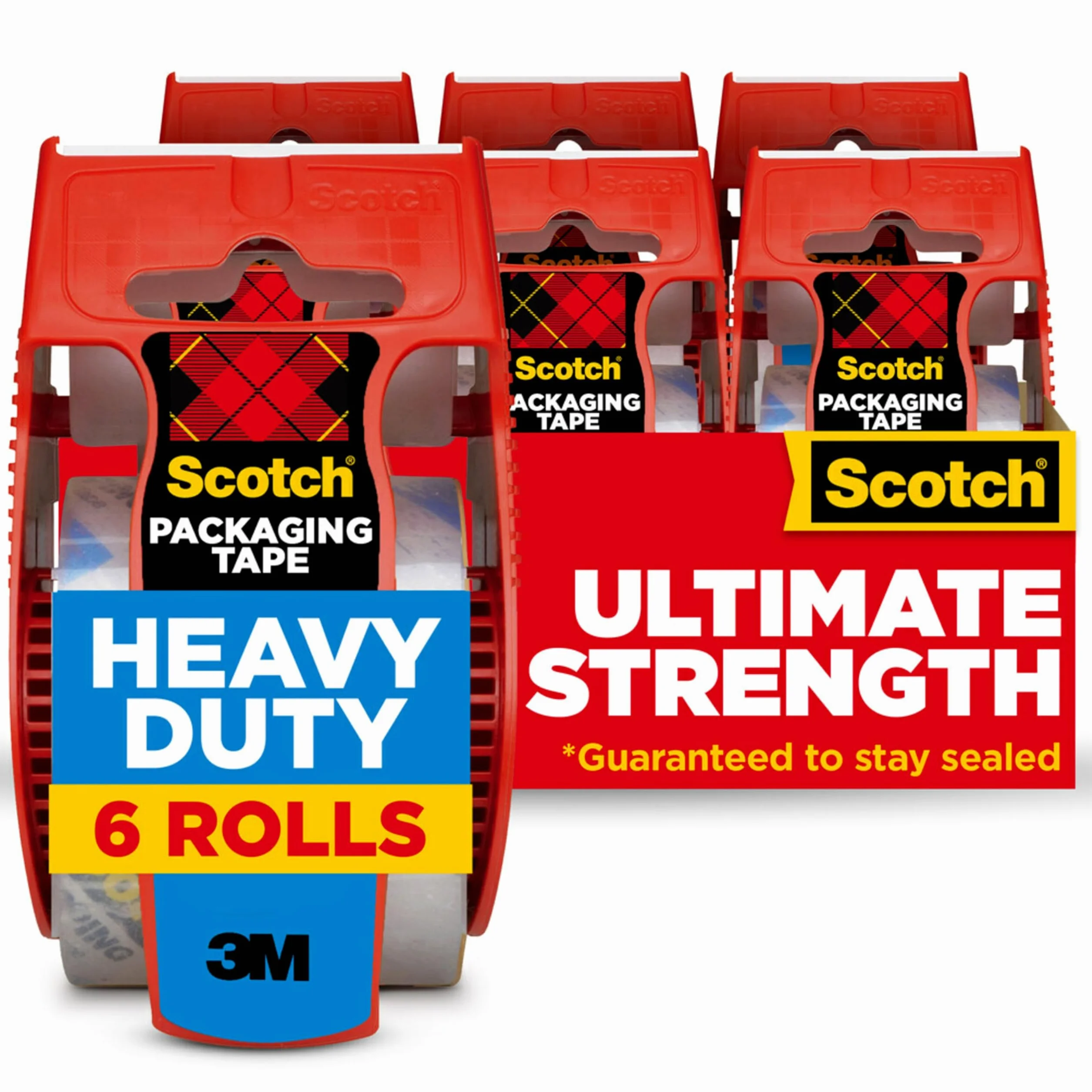 ScotchScotch cinta adhesiva de embalaje fuerte con dispensador de 4.77 cm x 20.32 m, 6 rollos"