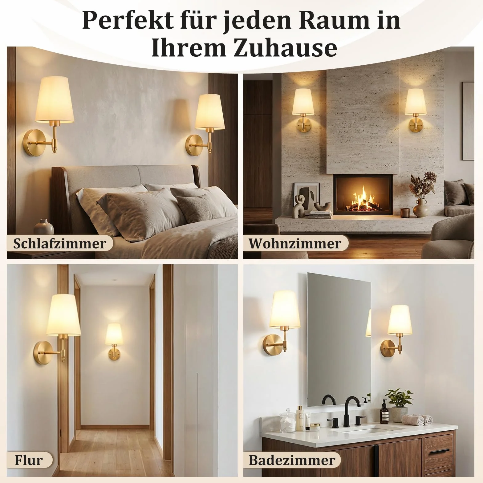 Zestaw 2 lamp ściennych LED do wnętrz, retro złote lampy ścienne do łazienek, styl industrialny, 3000K-6000K z kloszem z tkaniny, lampy ścienne do sypialni, salonów i klatek schodowych