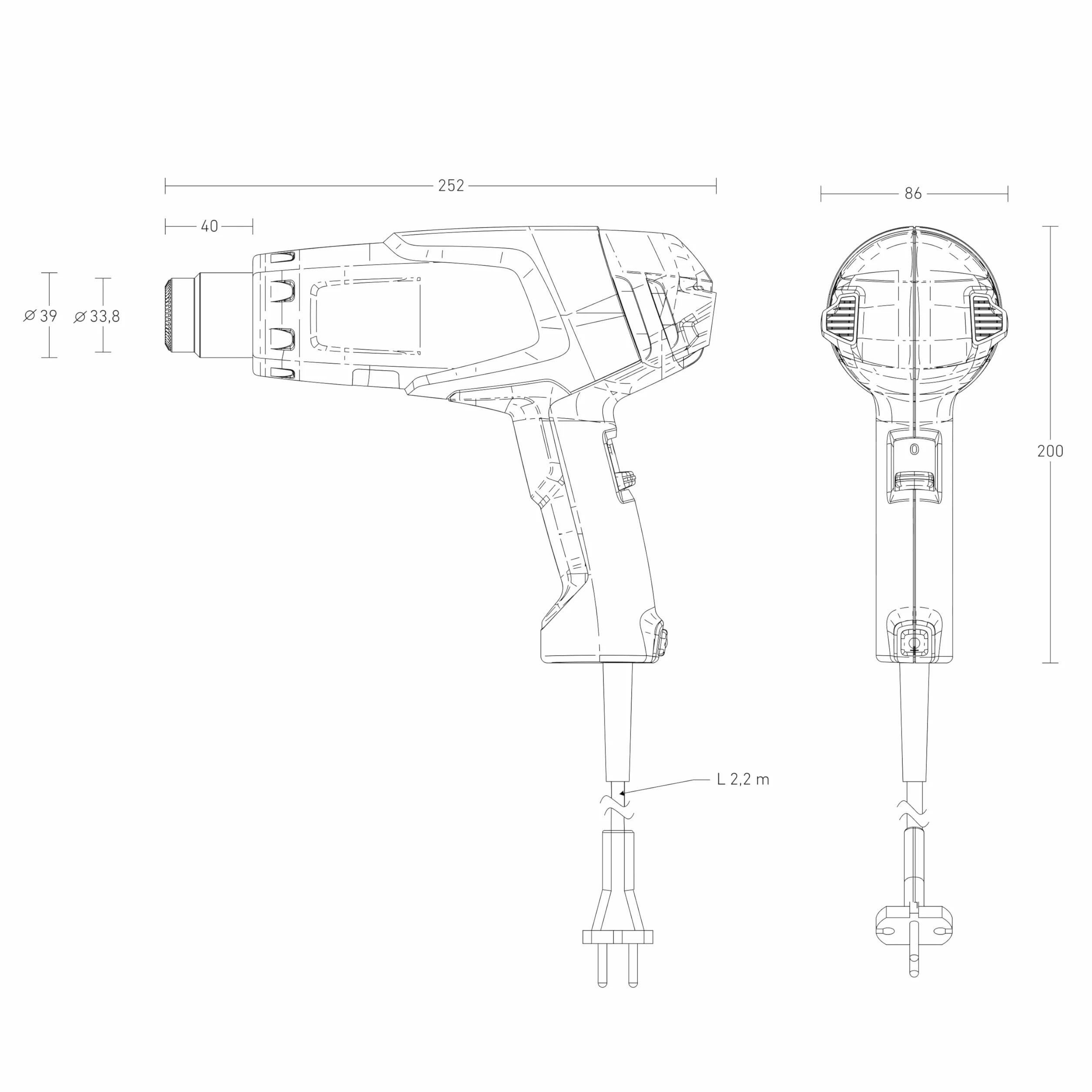 Steinel Pistolet grzewczy HM 1620 S, 1600 W, dwa poziomy temperatury 300°/500°C, pistolet na gorące powietrze do suszenia, obkurczania, rozmrażania