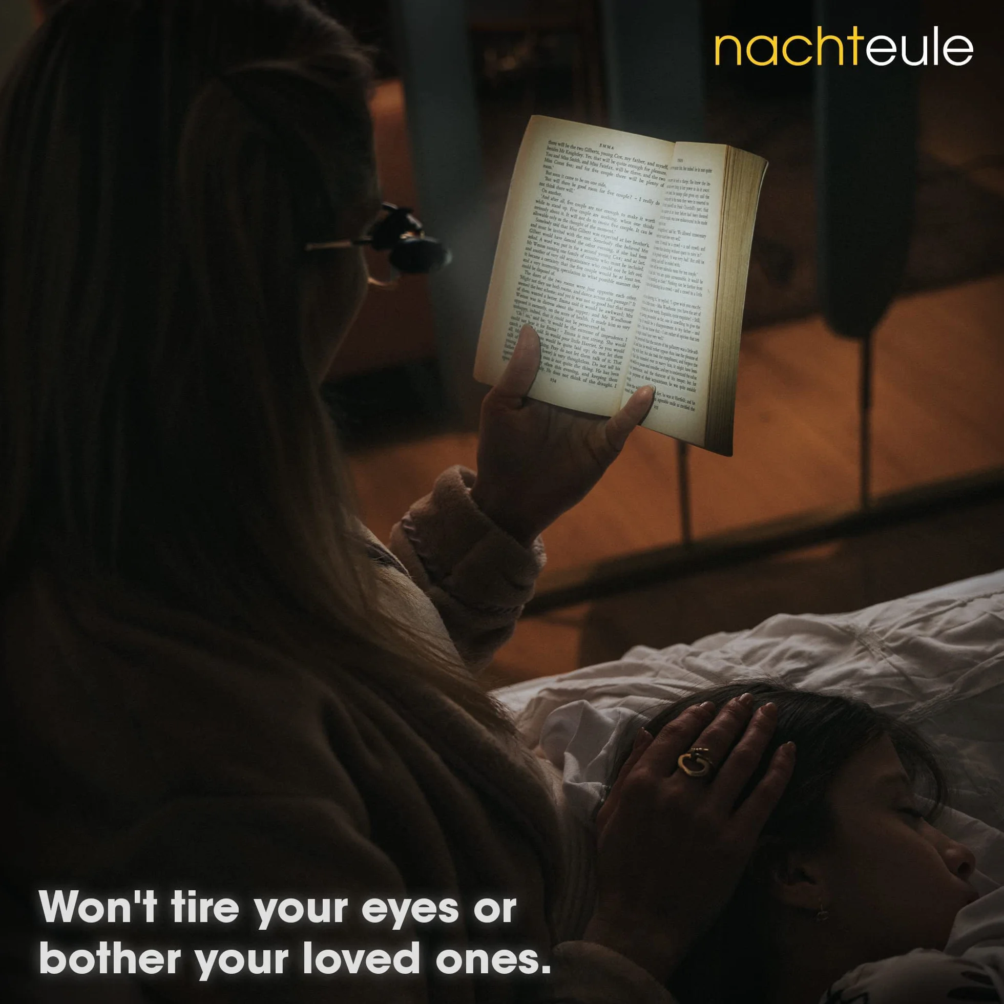 Nachteule Lampka do czytania na okulary, słuchawki lub opaskę na głowę (w zestawie). Lampka LED do książek, nagradzana konstrukcja Clip-on Made in Germany. W zestawie bezpłatne etui ochronne