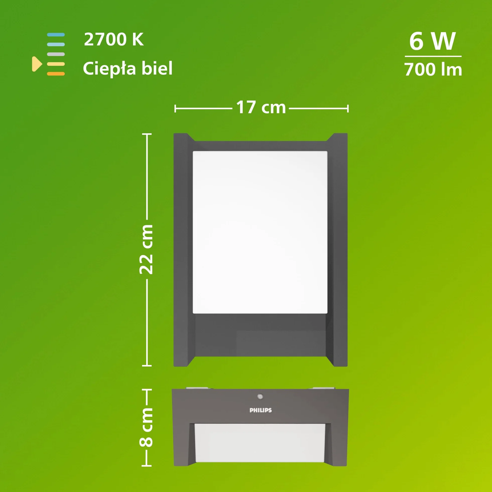 Kinkiet Zewnętrzny LED Philips Arbour 6 W, 700 lm, 2700 K Światło Ciepłobiałe, IP44 Odporny na Warunki Pogodowe, Wbudowane LED, Trwały, Aluminium, Antracyt
