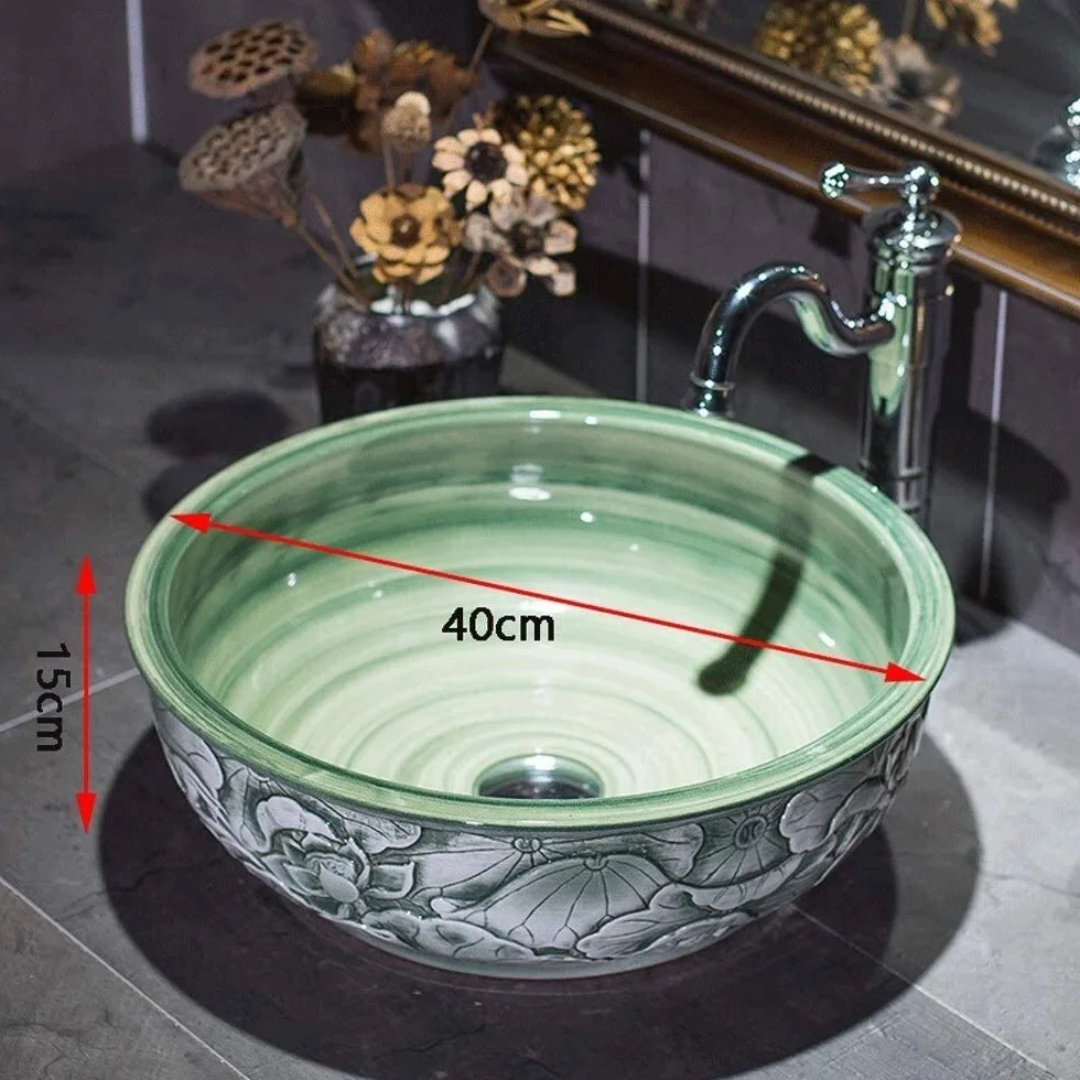 Szafka Pod Umywalkę Z Umywalką, Umywalka Łazienkowa Nablatowa, Zielona Umywalka Porcelanowa Nablatowa Ceramiczna Umywalka Łazienkowa Nablatowa