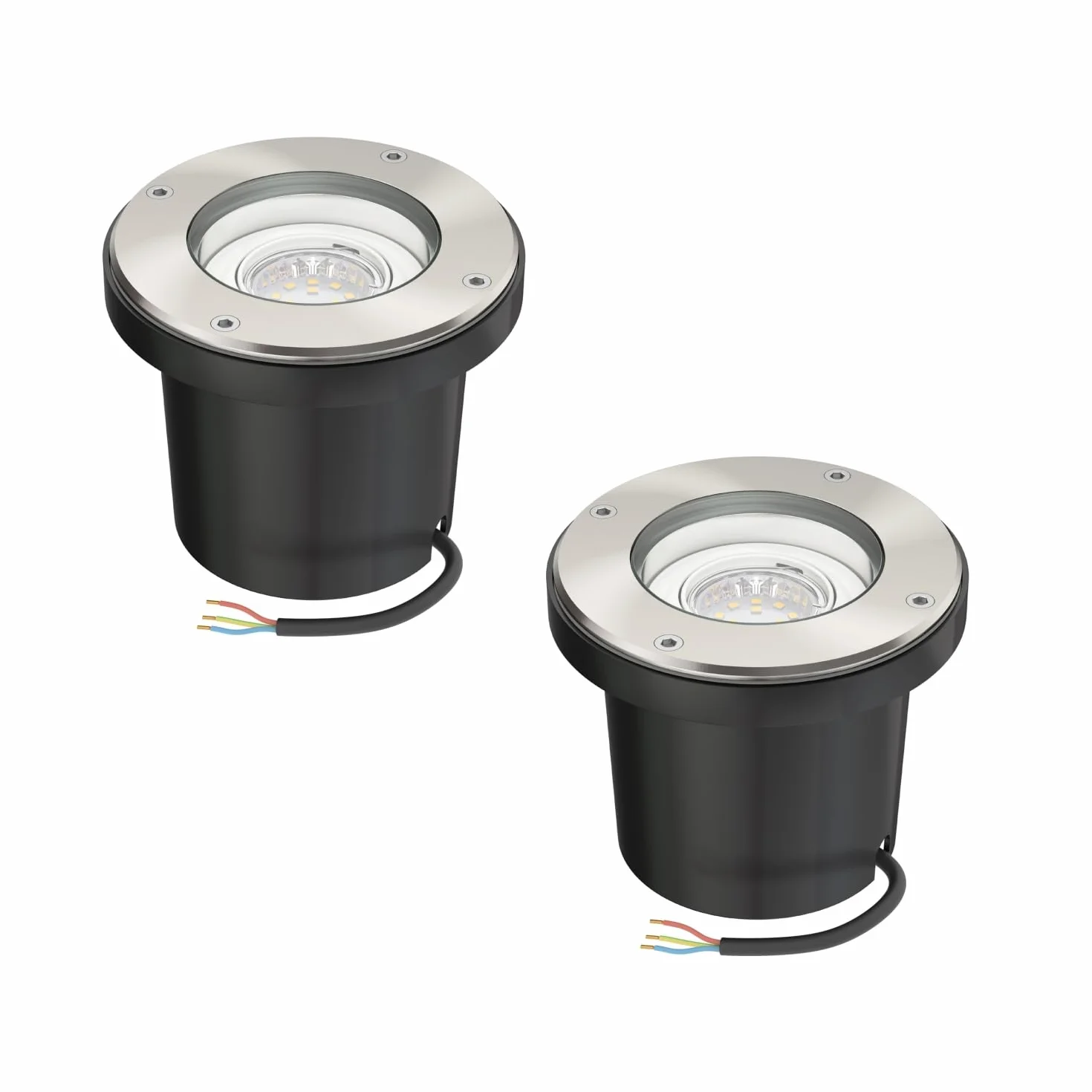 ledscom.de 2x wpuszczana lampa podłogowa BOFU do zastosowań zewnętrznych obrotowa okrągła ze stali nierdzewnej IP67 150mm Ø z lampą LED (ciepła biel, 2.339W, 227lm, 110°)