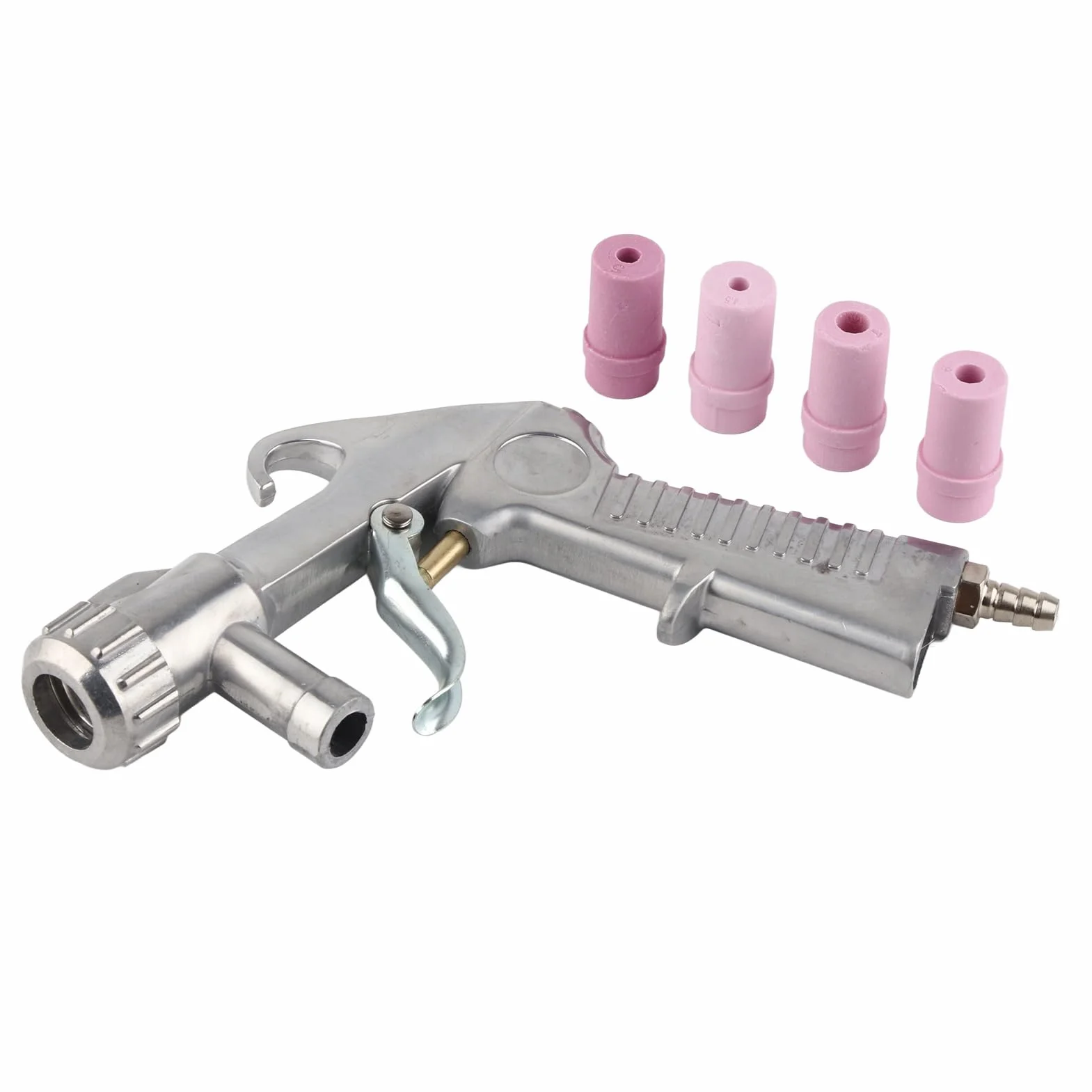 Pistolet do piaskowania, pistolet na sprężone powietrze, z 4 końcówkami ceramicznymi, zestaw do piaskowania