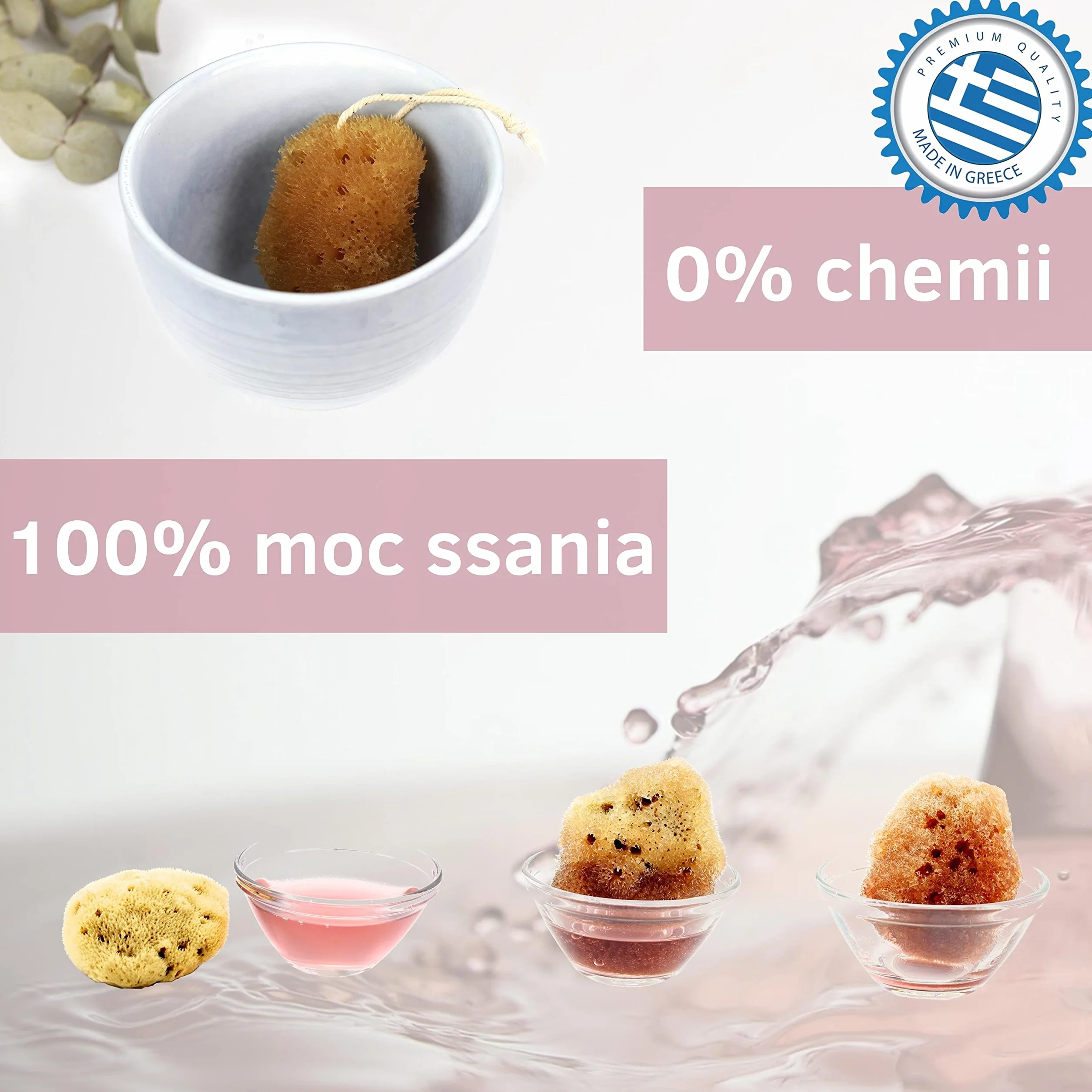 tom&pat® Naturalna gąbka menstruacyjna z nitką • alternatywa dla tamponów • zmywalna • Dermatest doskonały • pojemnik podróżny • jakość premium Grecja (Roz. S, 5 x 3-5 cm)