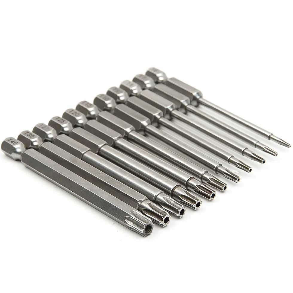 Yakamoz Magnetyczny śrubokręt T6-T40 Torx z łbem walcowym zestaw bitów zabezpieczający przed manipulacją gwiazda 6-punktowy śrubokręt wiertła narzędzia z chwytem sześciokątnym 1/10.2 cm | długość 7 cm