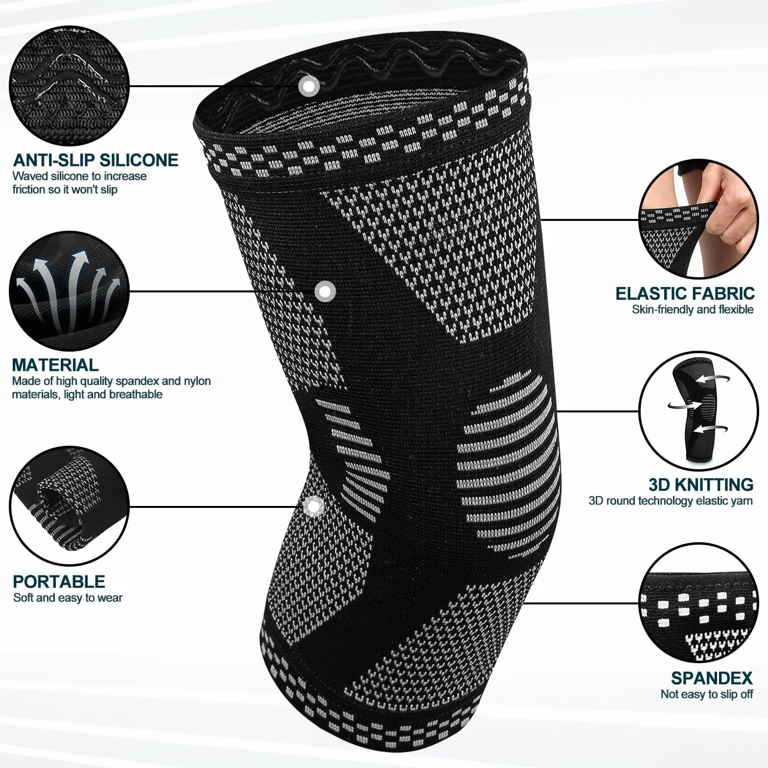 2 Pack zestaw bandażów na kolana, kompresyjny stabilizator na kolana do rozdarcia mięśnia, stabilizator na kolana dla kobiet i mężczyzn, antypoślizgowy, oddychający bandaż na kolana łagodzi