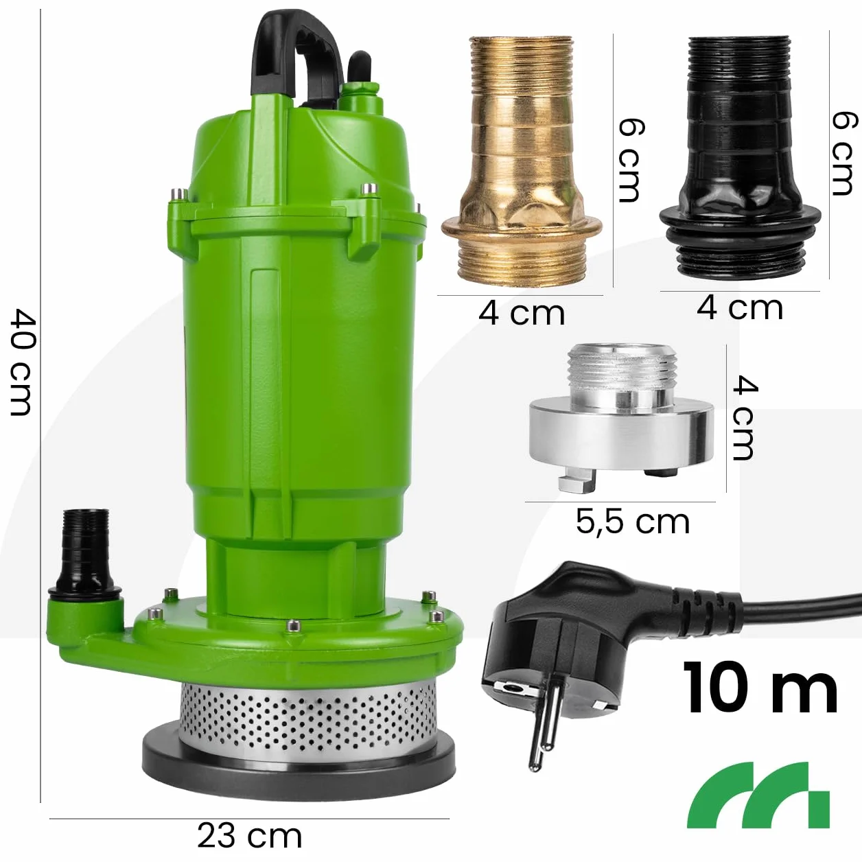MalTec Pompa zatapialna do ścieków Pompa do czystej wody Pływak 12000 l/h 550W Zielony, Kabel 10m, Zanurzenie do 8m Ogród
