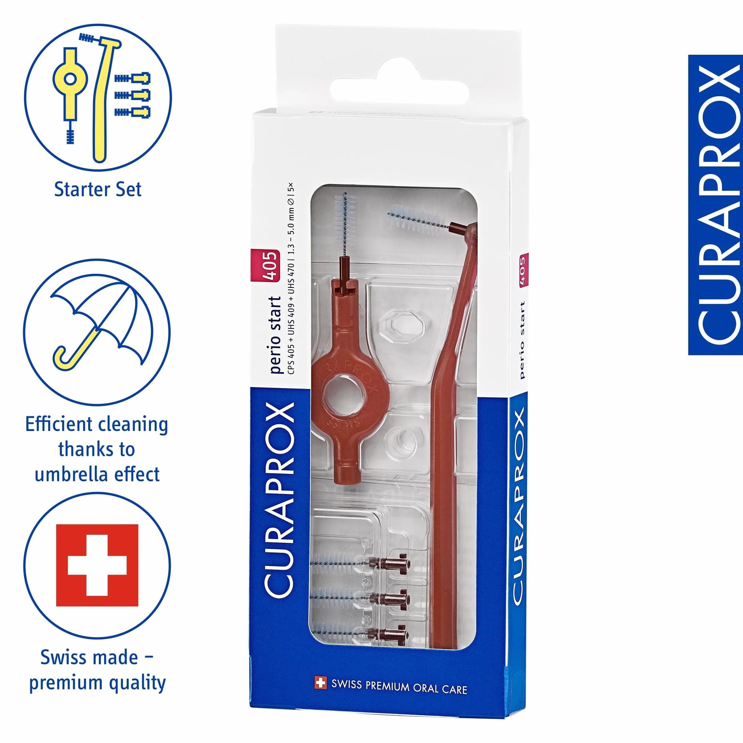Curaprox Zestaw Szczotek międzyzębowych CPS 405 Perio Start-do większych szczelin i pielęgnacji dziąseł/zawiera 5 szczotek i Podwójne Uchwyty/Cherry Pink/Made in Switzerland