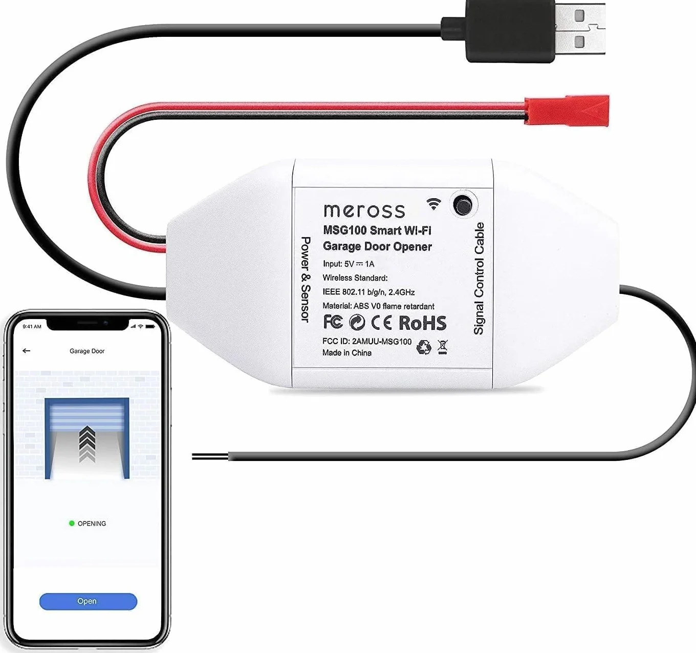 Meross Urządzenie do otwierania drzwi garażowych połączone z Wi-Fi, inteligentny pilot do drzwi zgodny z Alexą, Asystentem Google i SmartThings, zdalne sterowanie, sterowanie głosowe i funkcja czasu