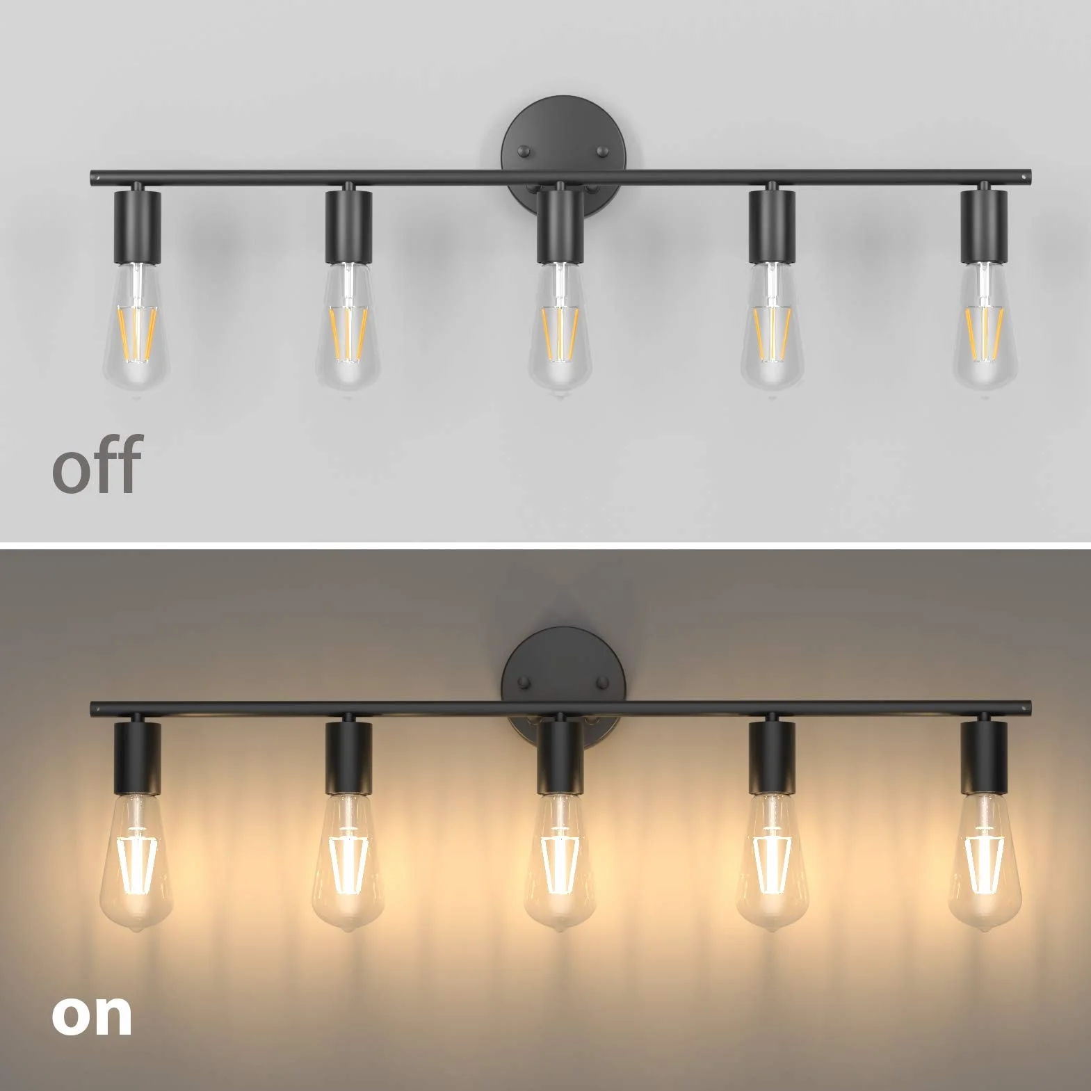 Klighten Lampa do lustra w stylu vintage, industrialna, E27, 5 płomieni, lampa łazienkowa, lampa łazienkowa, lampa ścienna, czarna, metalowa, do wnętrz, długość: 80 cm, bez żarówki