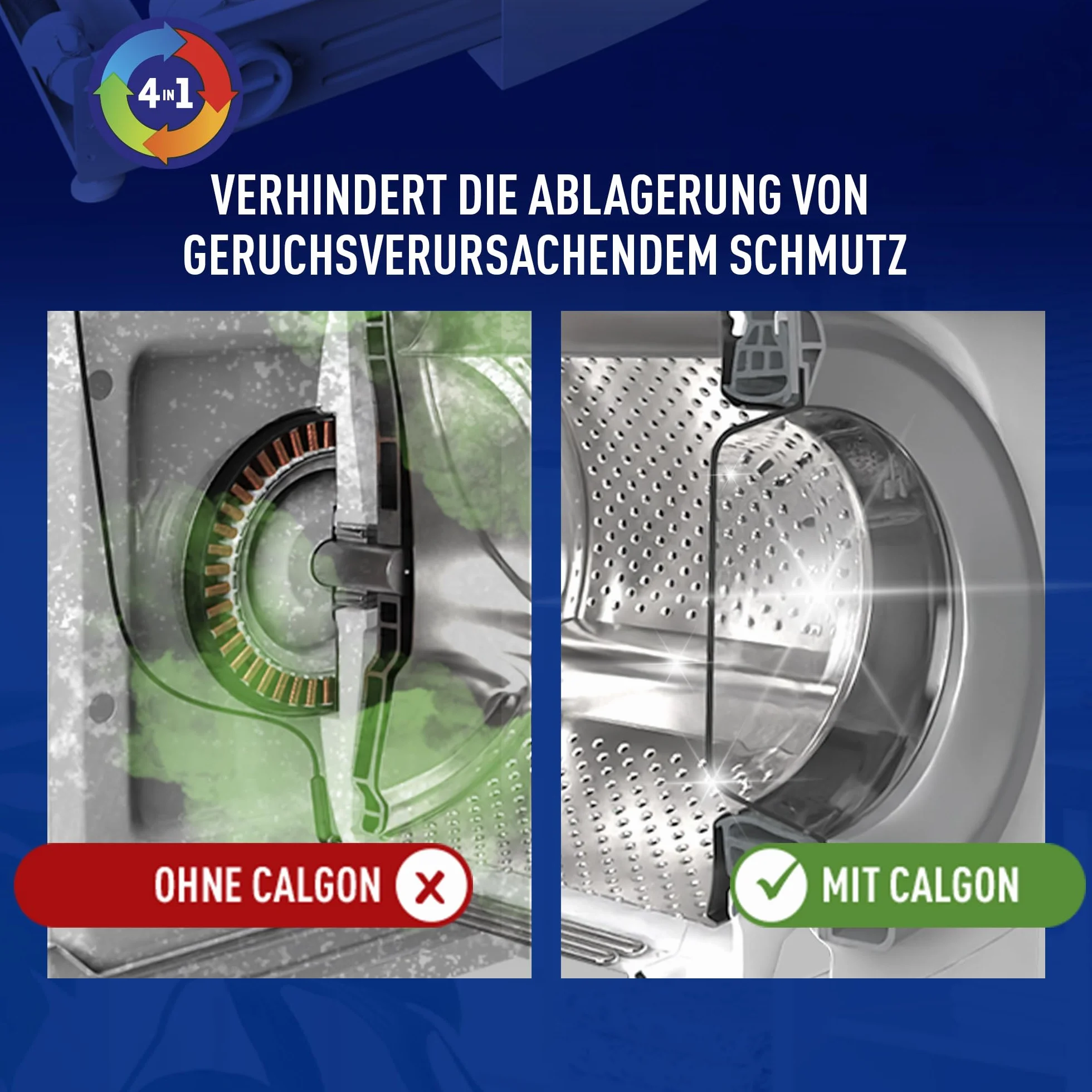Calgon Power Gel 4 w 1 – skuteczny przeciwko kamieniom, zabrudzeniom, zapachom i korozji, ochronny zmiękczacz wody do pralki, 1 x 2,15 l