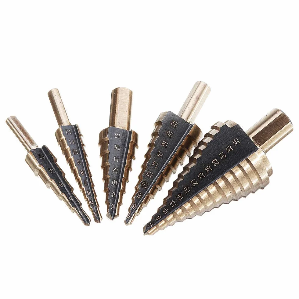 5 sztuk 4-35mm HSS kobaltowy zestaw wierteł stopniowych z wieloma otworami, rozmiar metryczny, z aluminiową obudową (Material : A)