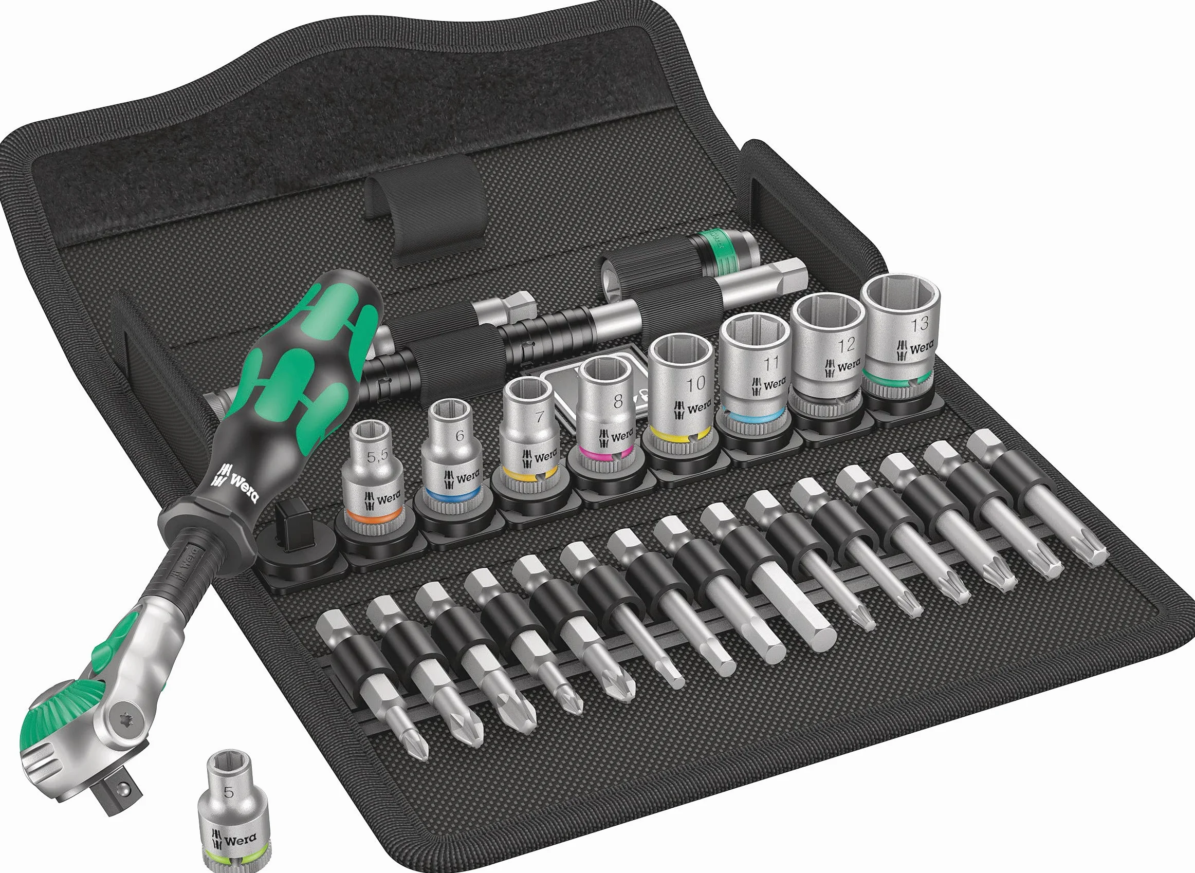 Wera Zyklop Speed 8100 SA 6 05004016001, klucze nasadowe z grzechotką, metryczne 1/4”, zestaw 28-częściowy