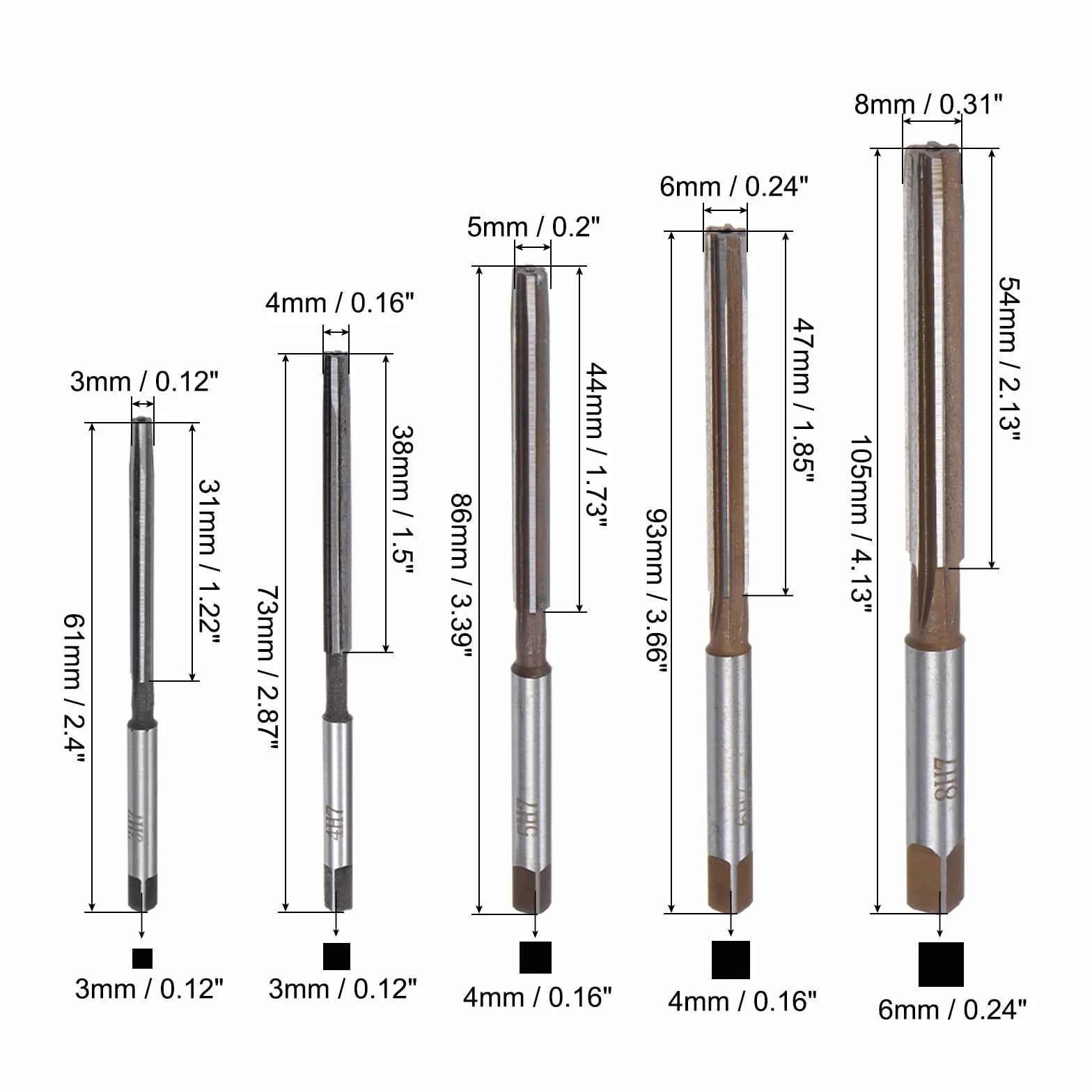 QUARKZMAN 9 szt. Zestaw rozwiertaków ręcznych 3 mm 4 mm 5 mm 6 mm 8 mm 10 mm 12 mm 14 mm 16 mm H7 metryczny rozwiertak ze stali stopowej prosty bit flet narzędzie do cięcia stali do wiercenia metalu