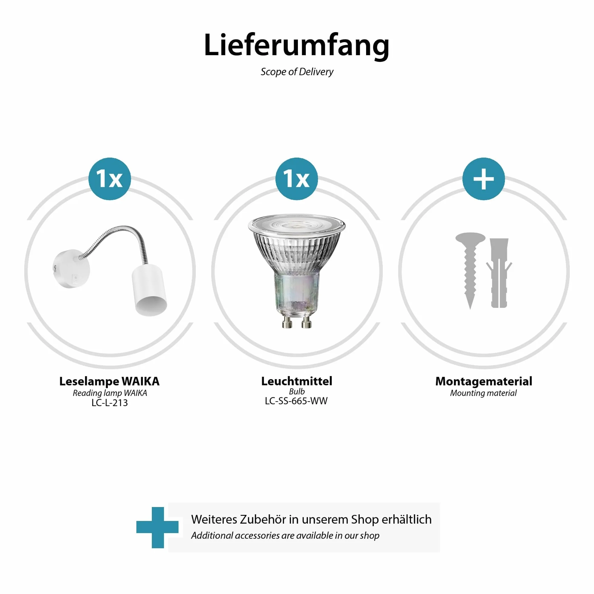 ledscom.de Lampa do czytania WAIKA GU10 LED PAR16 6,05W 374lm 70° ściemniacz biały mat