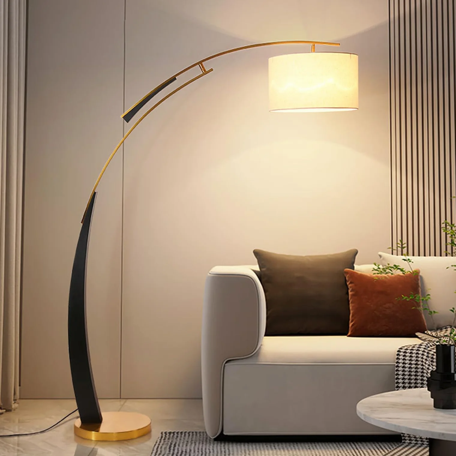 Lampy podłogowe do salonu metalowe lampy podłogowe do salonu nowoczesna łukowa lampa podłogowa 12 W z kloszem lnu regulowana odległość temperatura 3 co