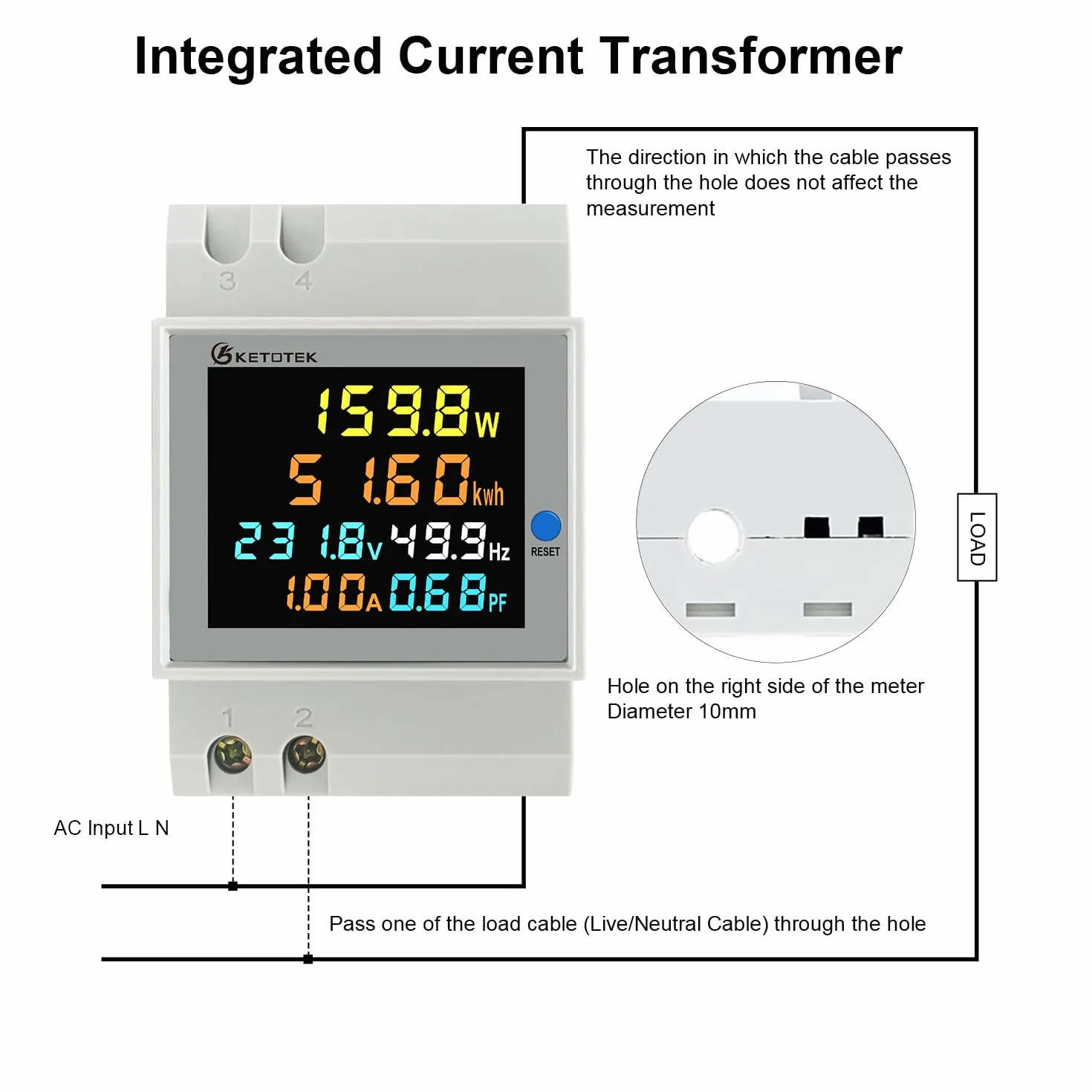 KETOTEK Jednofazowy licznik energii na szynę Din Monitor zużycia energii elektrycznej AC 40-300V 100A Watt kWh Napięcie Volt Amp Prąd Zużycie energii Licznik Woltomierz cyfrowy Amperomierz