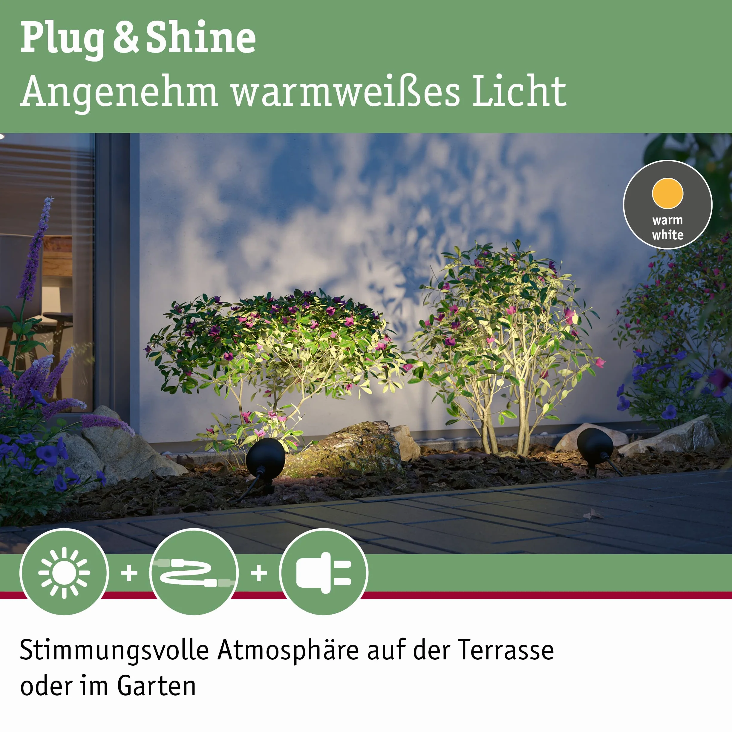 Paulmann 94774 Plug & Shine LED reflektor ogrodowy Kikolo IP65 7,2W 460lm możliwość ściemniania 261mm antracyt tw.szt./alu. 3000K oprawa zewnętrzna