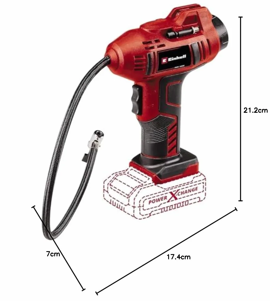 Einhell Akumulatorowy kompresor samochodowy CE-CC 18 Li-Solo Power X-Change (Li-Ion, 18 V, 11 bar, wąż sprężonego powietrza 60 cm, auto. funkcja wył., dostawa bez akumulatora i bez ładowarki)