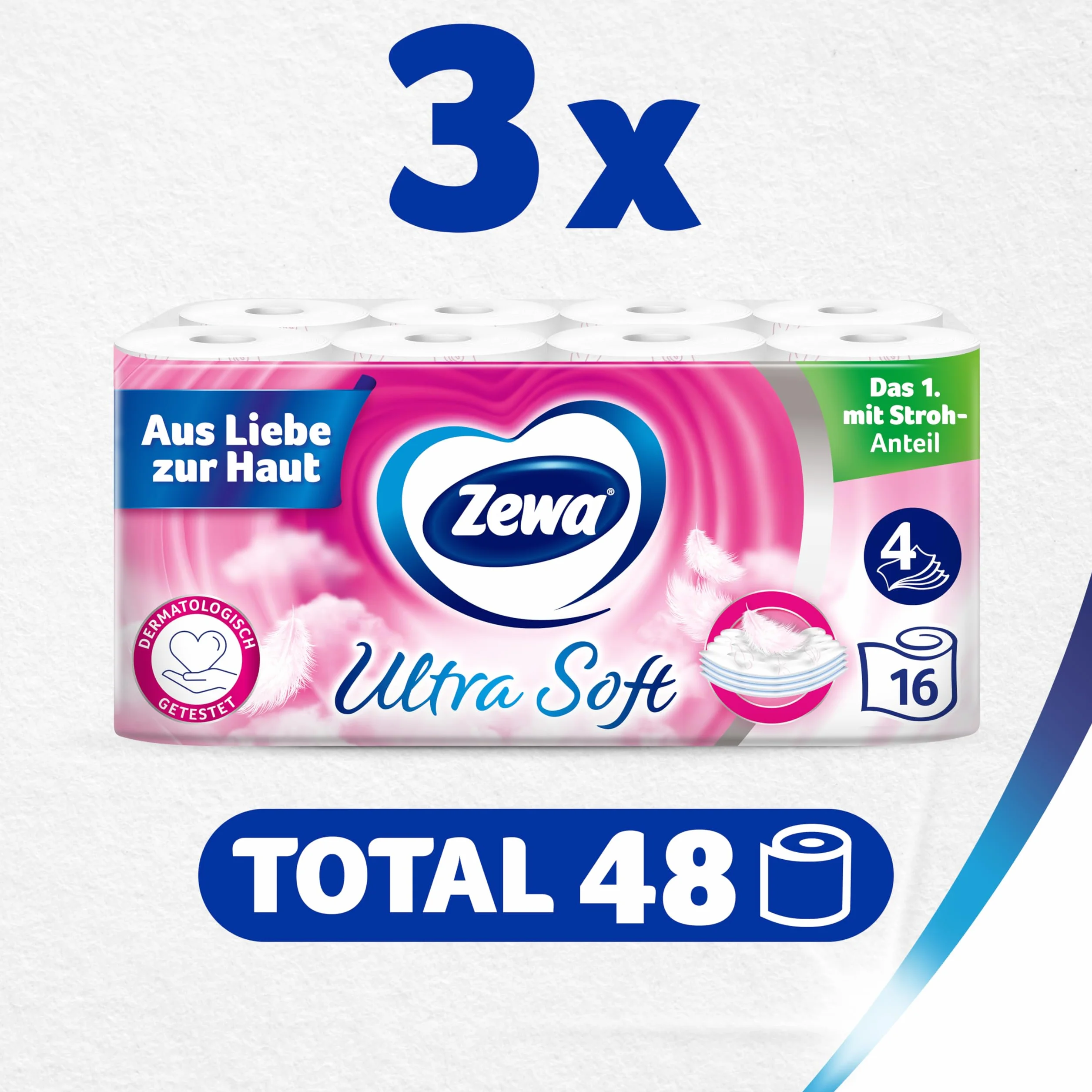 Zewa Ultra miękki papier toaletowy z zawartością słomki, 3 x 16 rolek