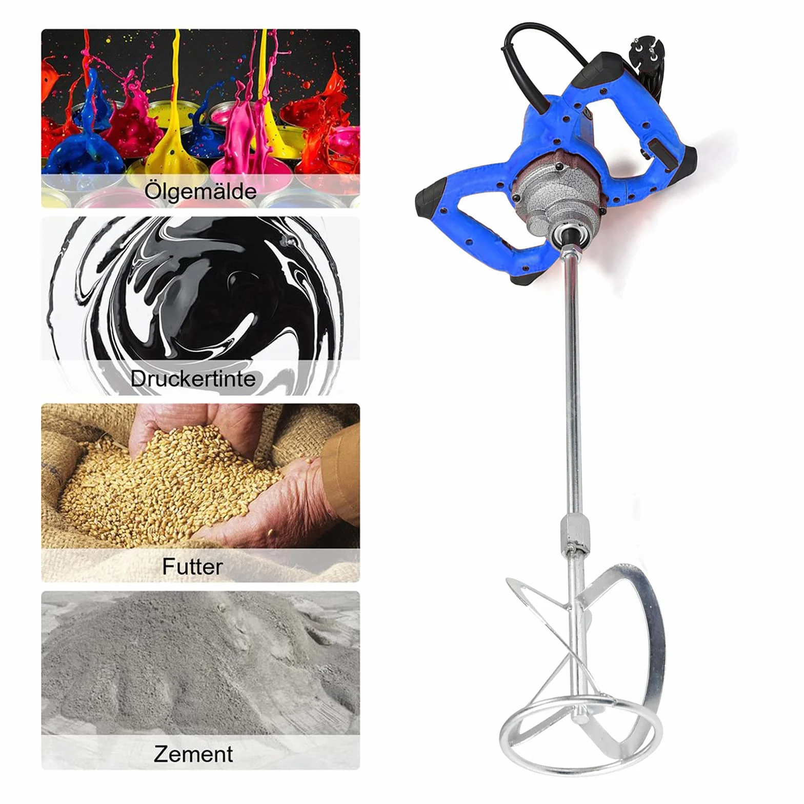 Mieszadło o mocy 2600 W – mieszadło do zaprawy betonowej – wytrzymała 6-biegowa przekładnia metalowa – z dużym mieszadłem Ø 120 mm i ergonomicznym uchwytem – mieszadło ręczne