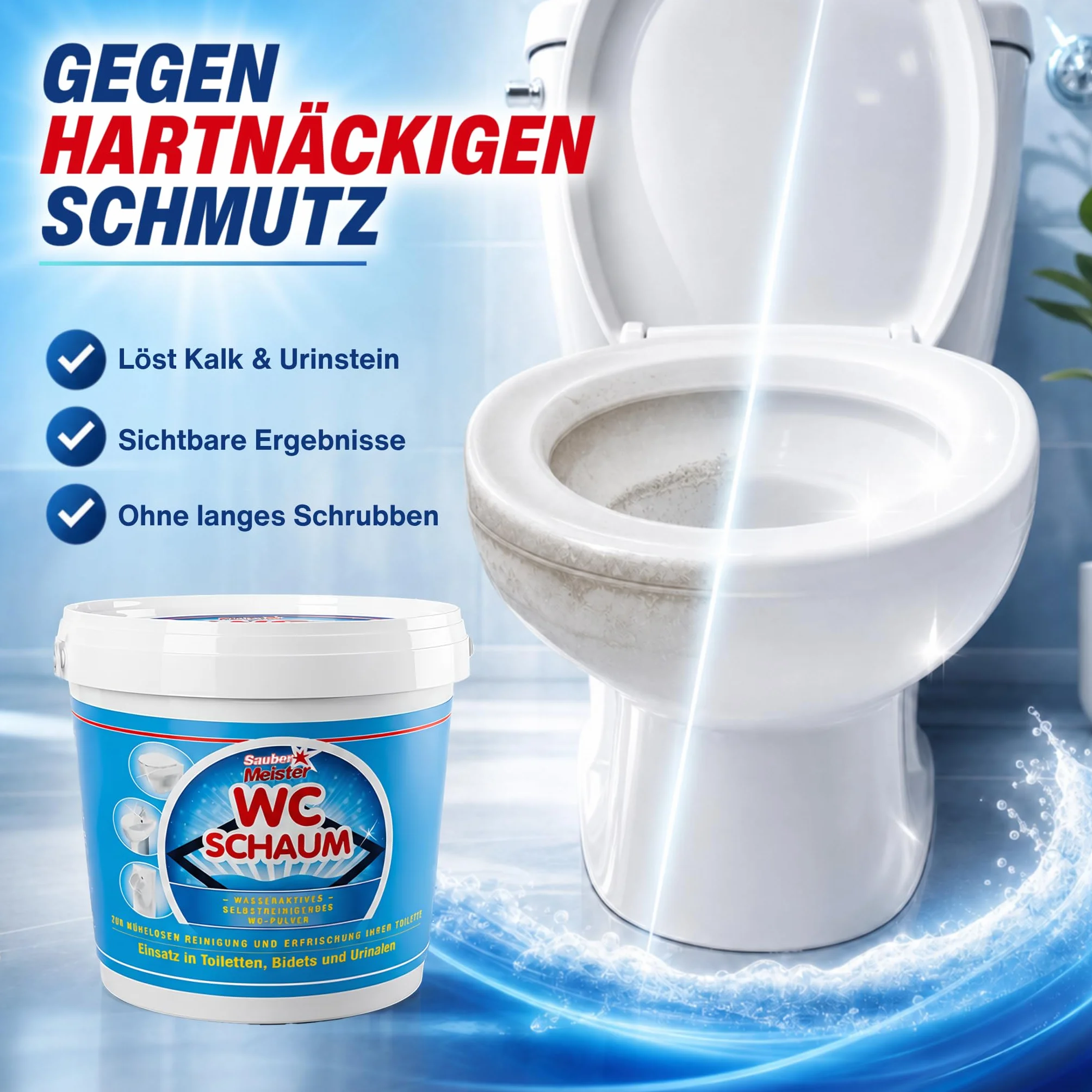 Myjka do WC w proszku – bardzo mocna pianka do WC zapewnia gruntowną czystość – mocny środek do czyszczenia WC przeciwko kamieniu i kamieniom moczowym – samoczyszcząca forma proszku, 5