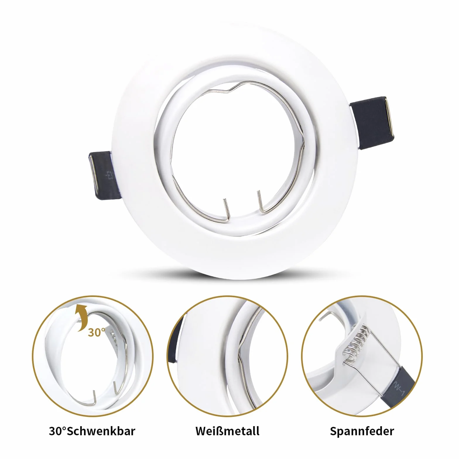 6-częściowy reflektor LED do zabudowy GU10 rama 68-85 mm spoty sufitowe wychylne reflektory LED 230 V białe okrągłe ramki do zabudowy z oprawą GU10