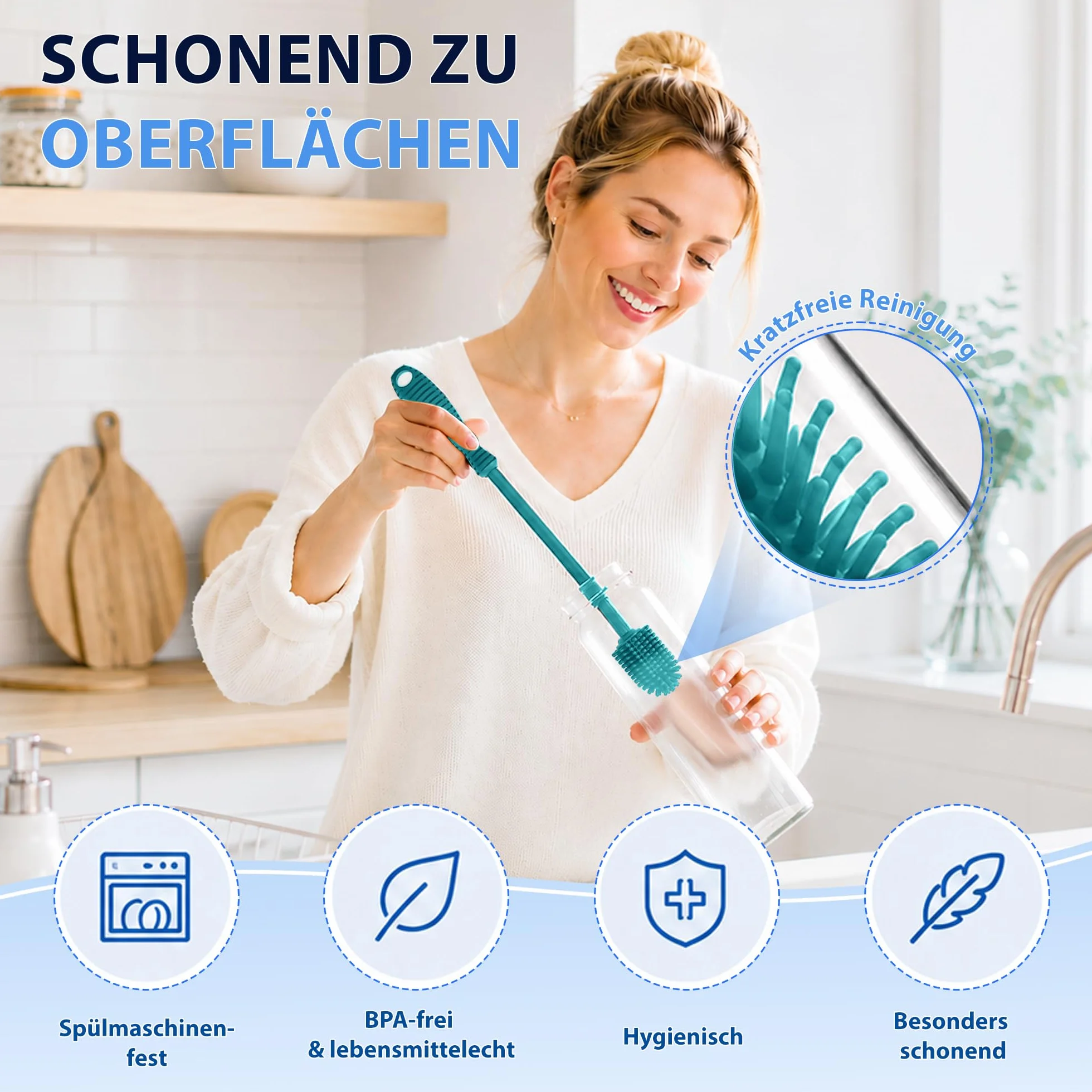 JAWAonline zestaw 2 szczotek do mycia naczyń 38cm - szczotka do butelek silikonowa delikatna i odporna na zarysowania - elastyczna szczotka - szczotka do czyszczenia małych i dużych butelek