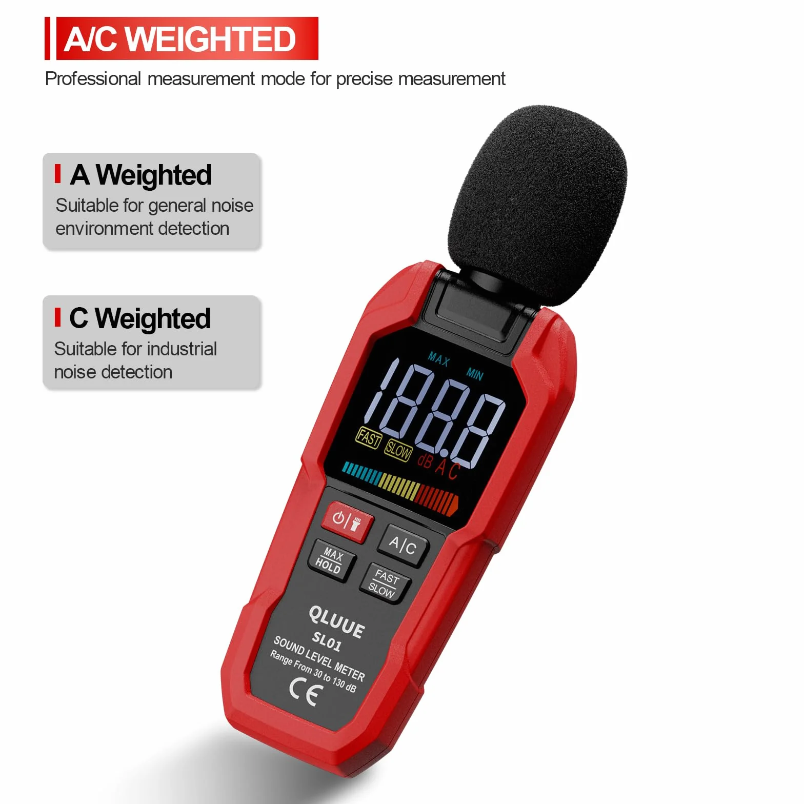 Cyfrowy przenośny miernik poziomu dźwięku, 30 dB do 130 dB, wyświetlacz LCD z obciążeniem A/C, może być używany w domu, w fabryce i na ulicy