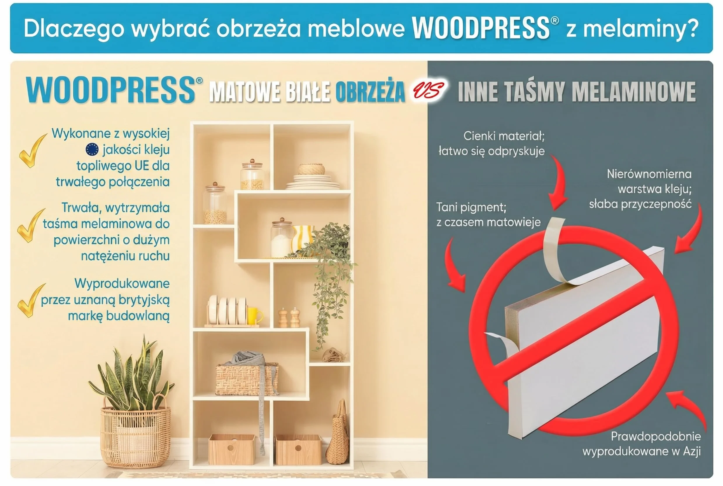 22mm Obramowanie z Białej Melaminy, Wysokiej Jakości Taśma Fornirowa – Rolka 7,5 m – z Klejem Topliwym do łatwego Samodzielnego Montażu – pokrywa krawędź standardowego panelu MDF