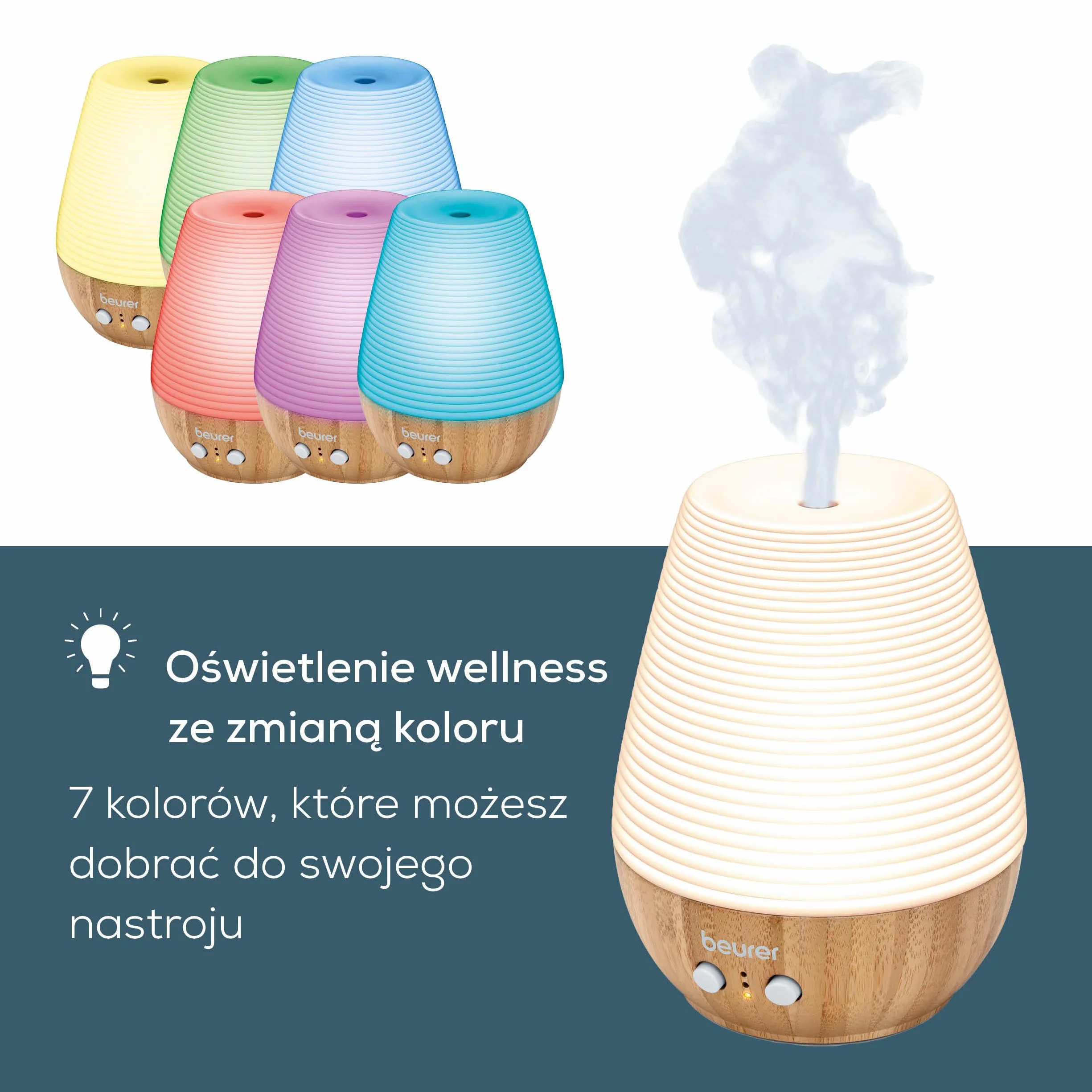 Beurer LA 40 Aroma Diffuser, nebulizator ultradźwiękowy ze światłem wellness, drewno