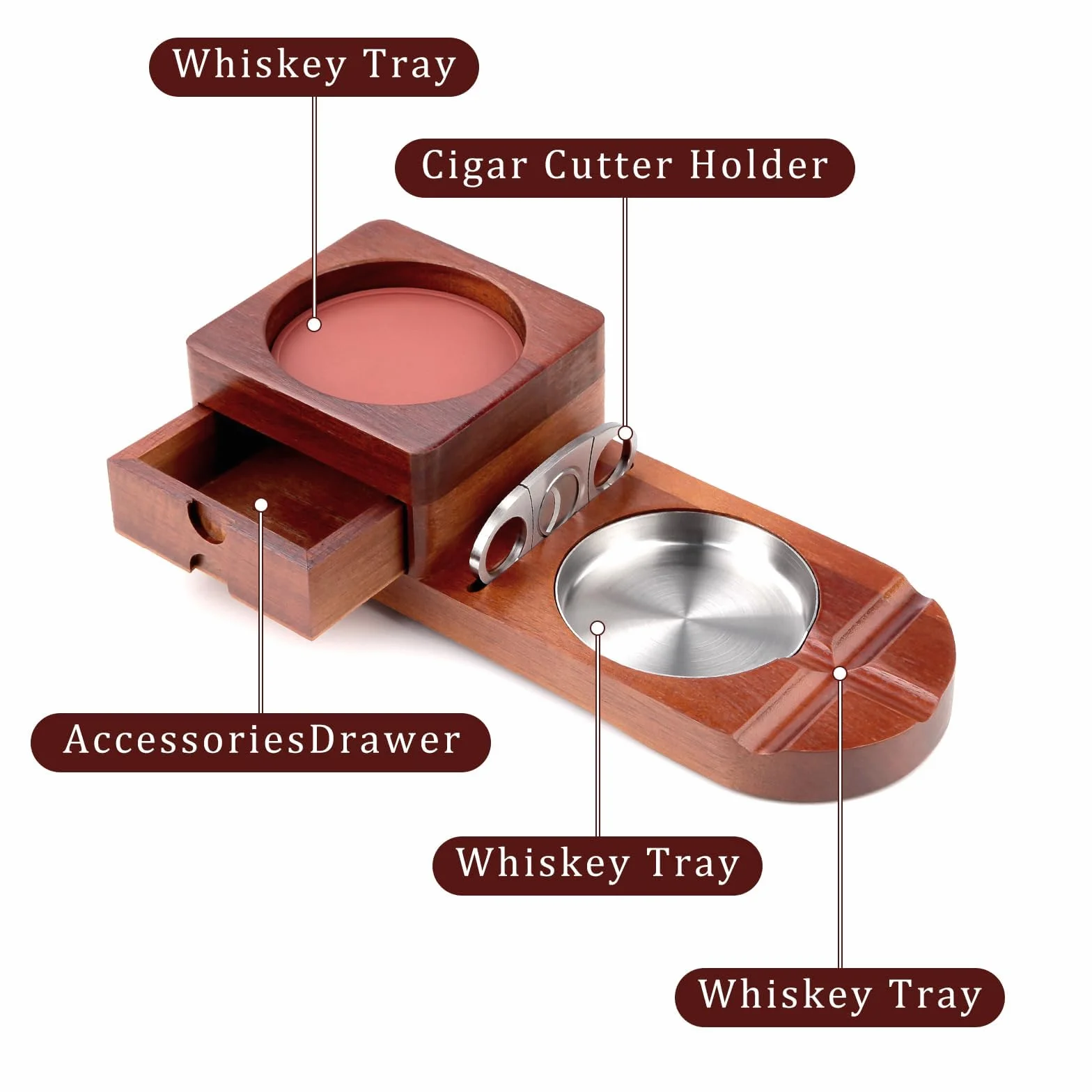 Zestaw drewnianych popielniczka do cygar Cuban Cigar Ashtray akcesoria do cygar Smoker kubańskie cygara whisky zestaw prezentowy do cygar ze zdejmowaną szufladą i obcinaczem do cygar do domu, biura