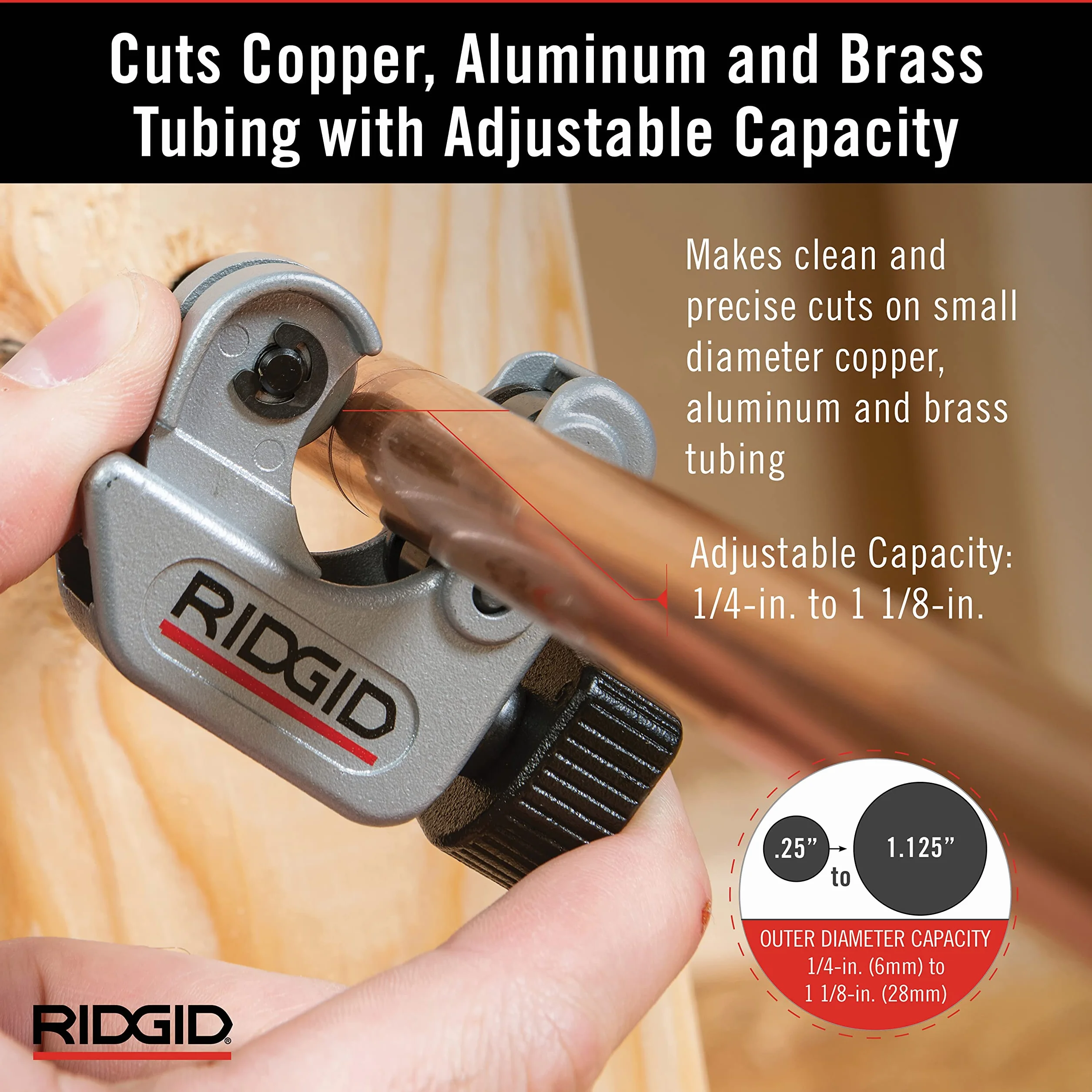 RIDGID 40617 model 101 mini obcinak do rur do wąskich obszarów roboczych, obcinak do rur od 6 mm do 28 mm