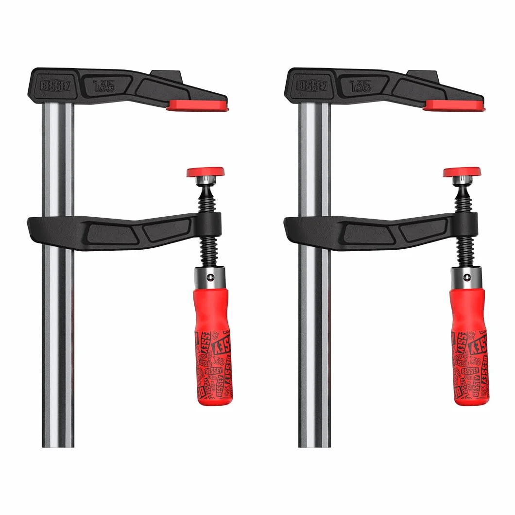 Bessey TGA25SET-135 zestaw zacisków śrubowych (2 x zacisk z żeliwa ciągliwego, rozpiętość szczęk 250 mm, wysięg 120 mm, szyna 29 x 9 mm, zacisk jednoręczny)