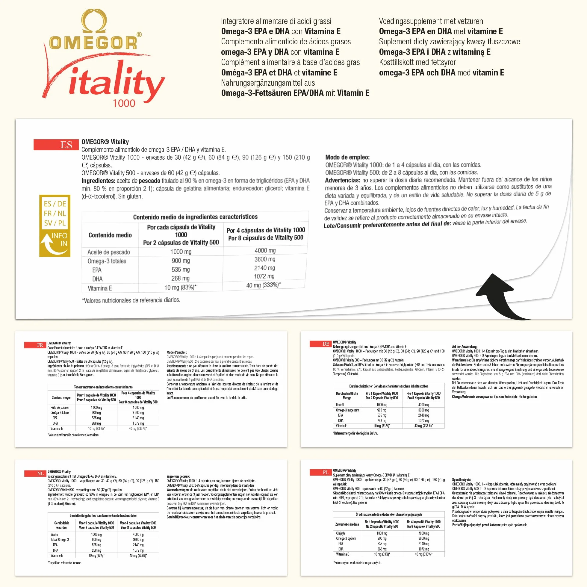 OMEGOR Vitality 1000 – suplement diety z 1000 mg omega 3 – witamina E – dla serca i mózgu – 90% stężenia omega-3 – certyfikat IFOS 5-gwiazdkowy – 150 kapsułek