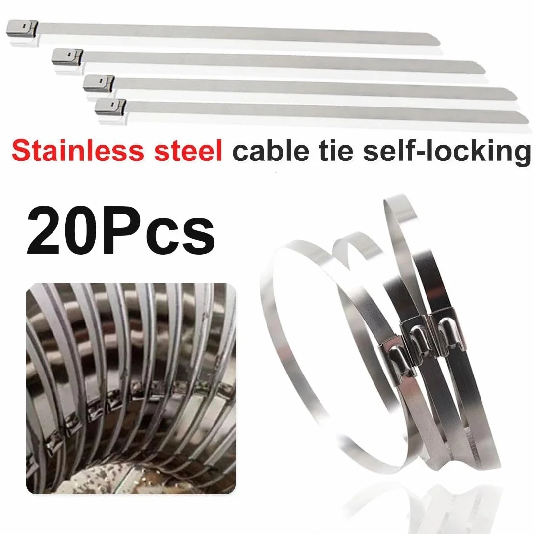 metalowe opaski kablowe, Opaska zaciskowa do kabli ze stali nierdzewnej o grubości 4,6 mm, samozaciskowa, wielofunkcyjna, metalowa, antykorozyjna, blokująca, 80 szt(40,4.6 * 200mm)