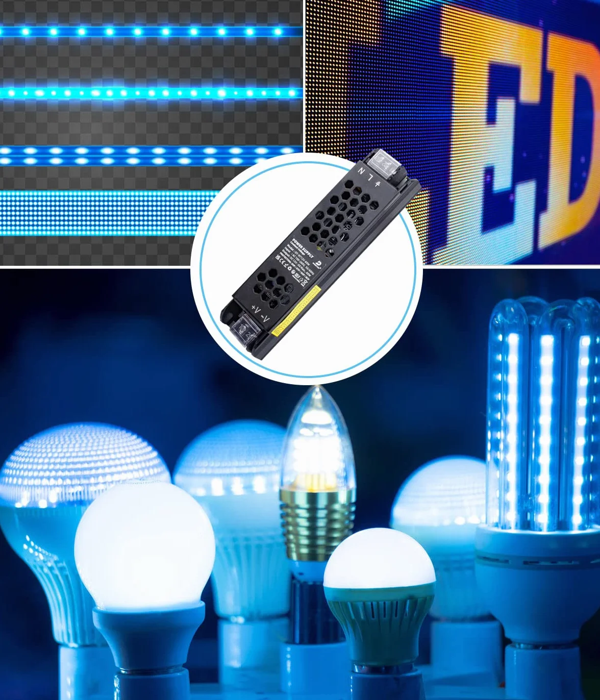 DUSKTEC Transformator LED 12 V sterownik 60 W, zasilacz kierowcy 5 A, zasilacz prądu stałego niskiego napięcia, konwerter 220 V AC na DC do taśm świetlnych LED MR16 G4 CCTV