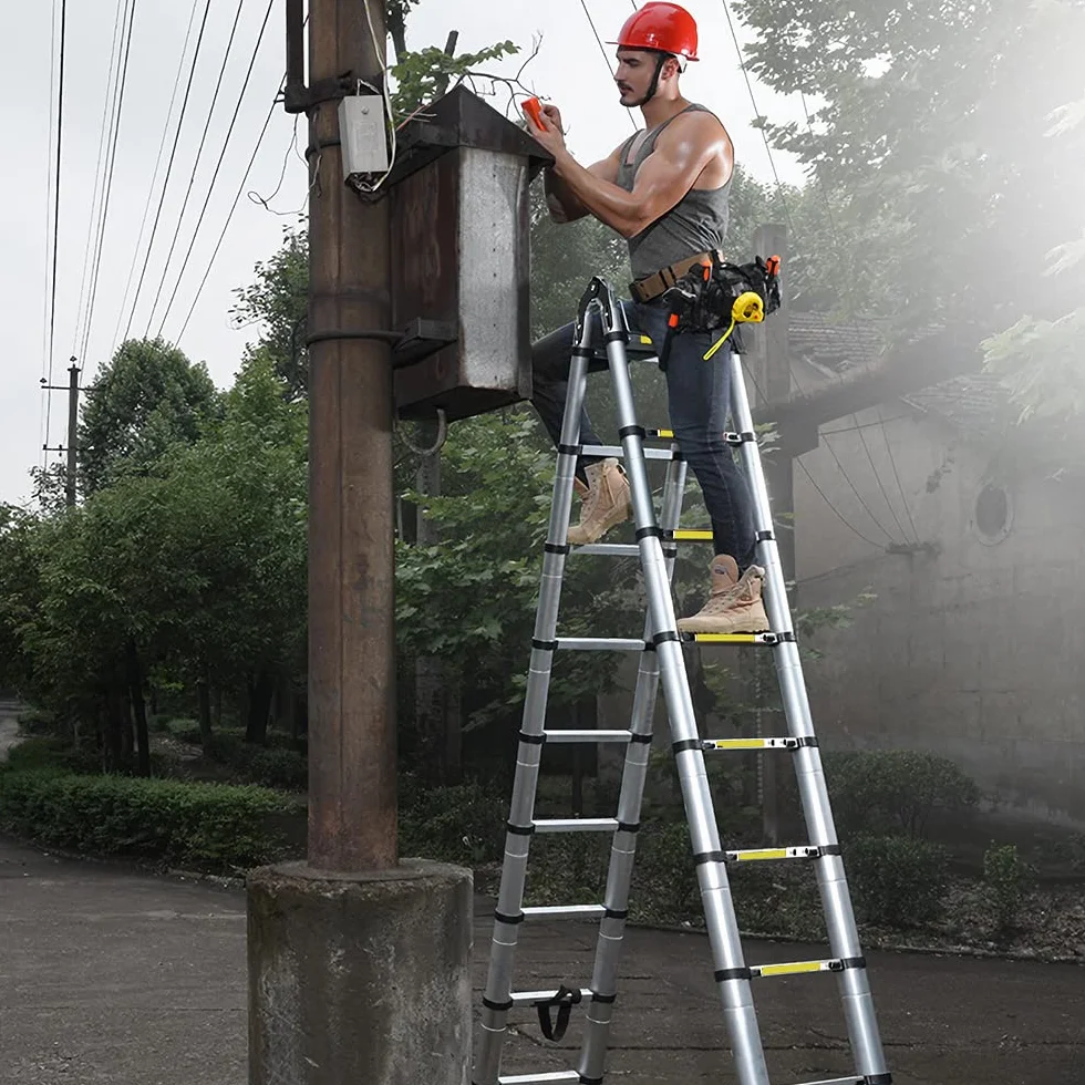 Randaco Składana drabina teleskopowa, 5 m, aluminiowa, wielofunkcyjna, teleskopowa, wysuwana, składana, antypoślizgowa, wielofunkcyjna, obciążenie do 150 kg
