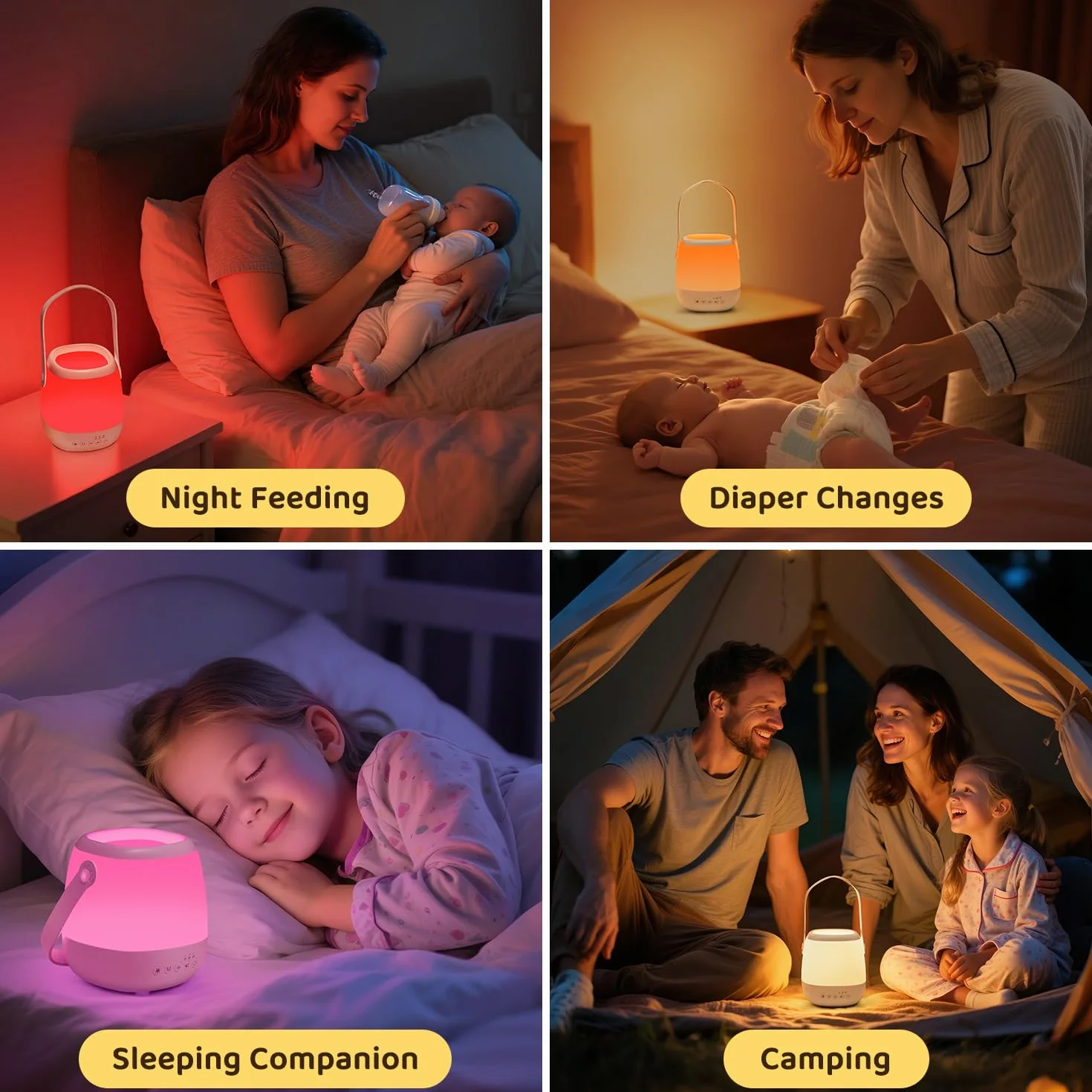 One Fire Lampka nocna dla niemowląt z funkcją ściemniania, 12 dźwiękami, 16 kolorami + automatyczny timer, pomoc w zasypianiu