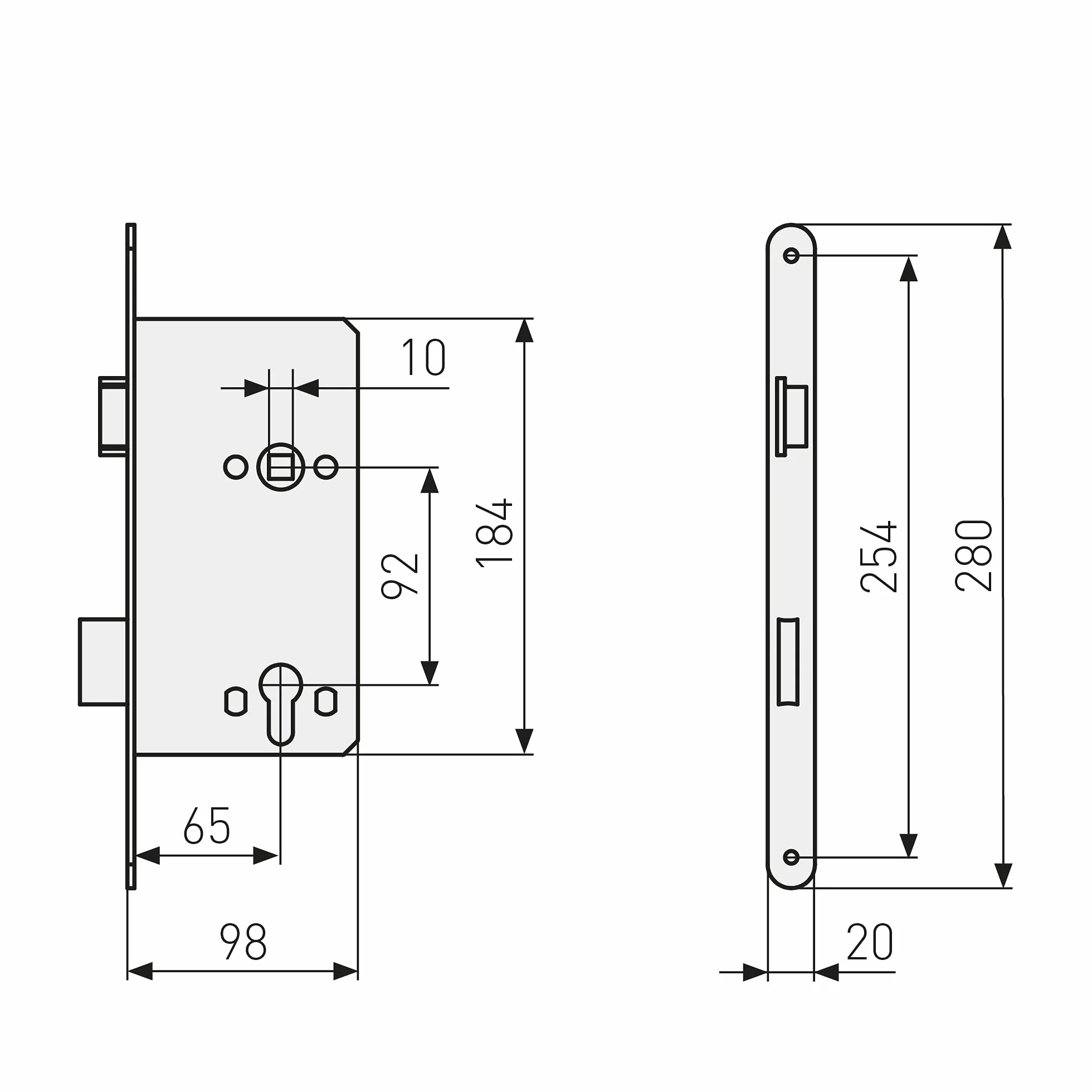 ABUS - Zamek wpuszczany do drzwi wejściowych ESHT PZ L S 65 92 20-61812, srebrny