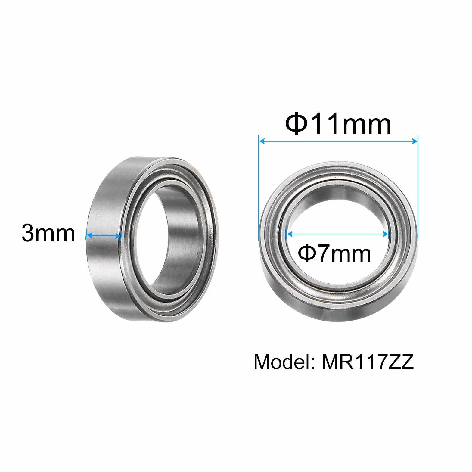 sourcing map 5 sztuk MR117ZZ łożysko kulkowe zwykłe 7 x 11 x 3 mm, stal chromowana, miniaturowe łożysko kulkowe, podwójnie ekranowane, precyzyjne łożyska, P6 (ABEC 3)